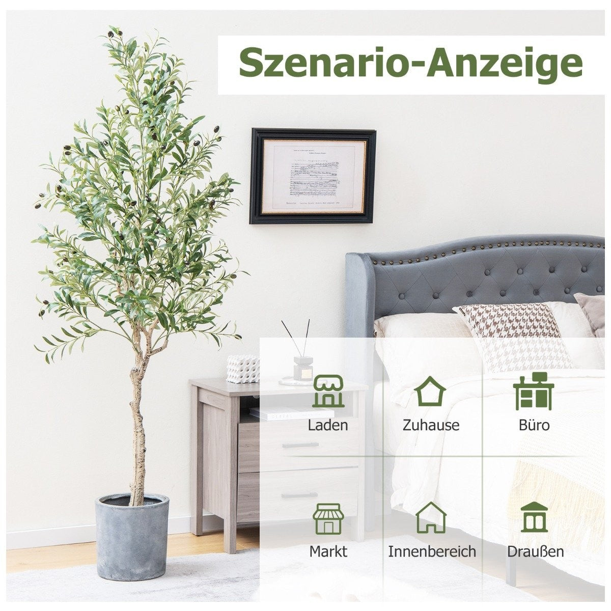 Artificial olive tree with 1296 leaves & 72 fruits olive plants 182 cm