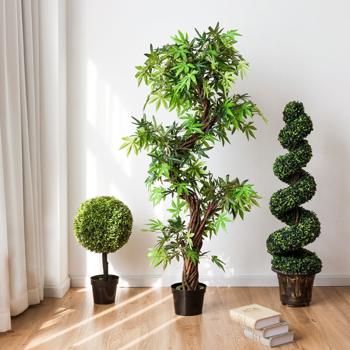 Artificial plant, artificial decorative plant, houseplant with real wood trunk, green, 160 x 19 x 19 cm