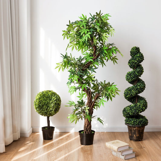 Artificial plant, artificial decorative plant, houseplant with real wood trunk, green, 160 x 19 x 19 cm