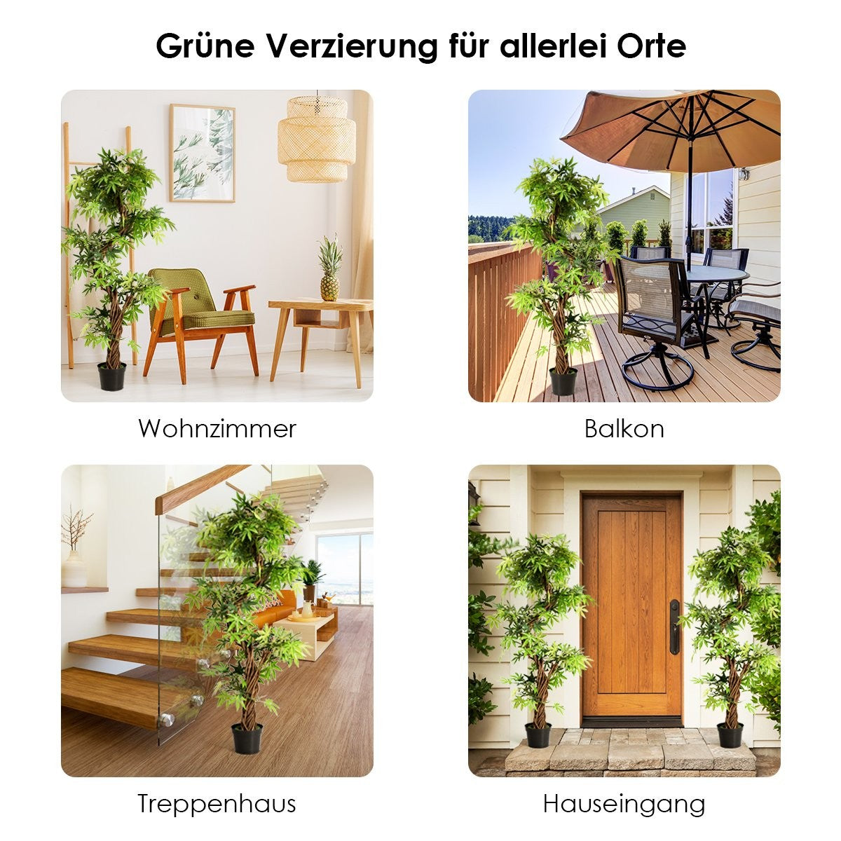 Artificial plant, artificial decorative plant, houseplant with real wood trunk, green, 160 x 19 x 19 cm