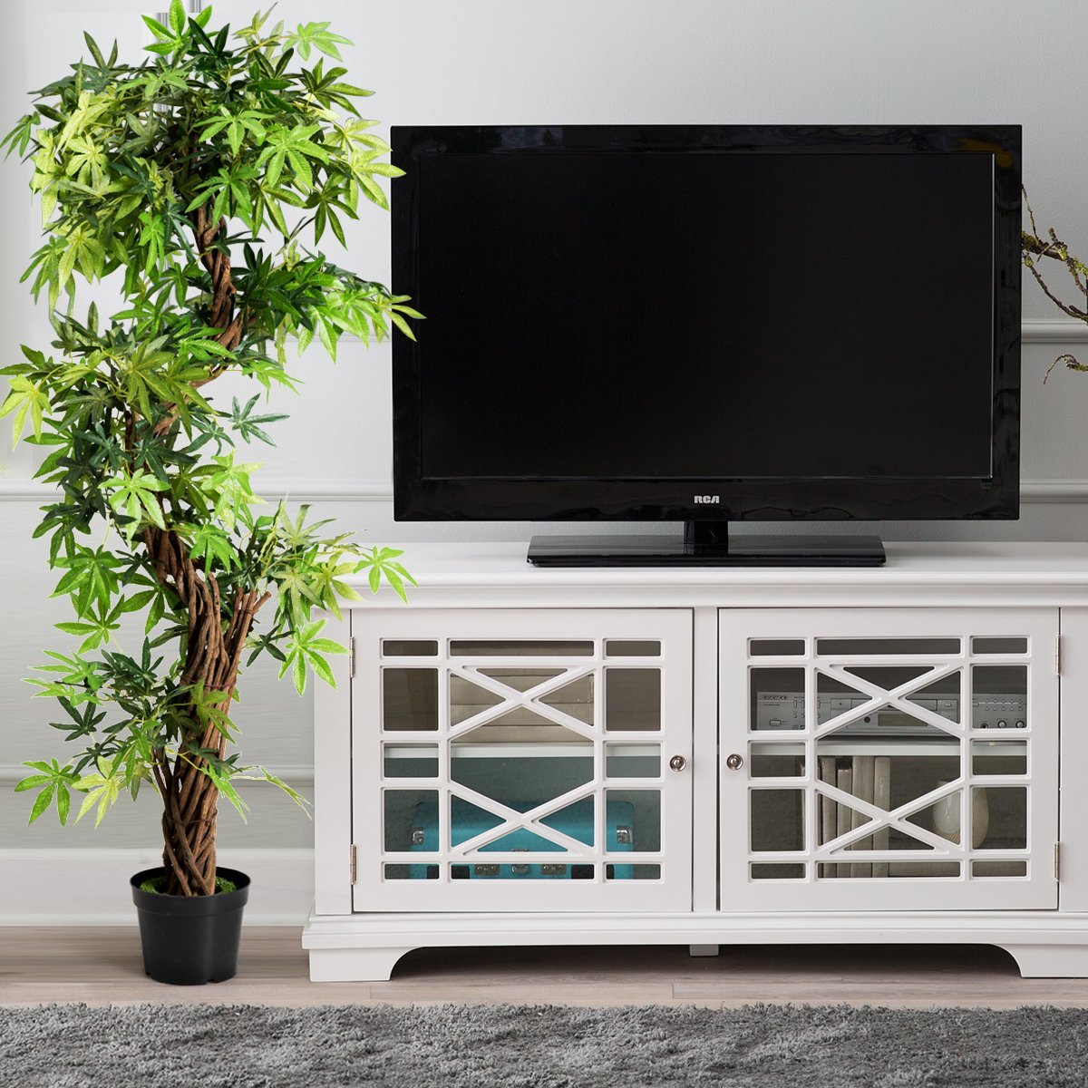 Artificial plant, artificial decorative plant, houseplant with real wood trunk, green, 160 x 19 x 19 cm