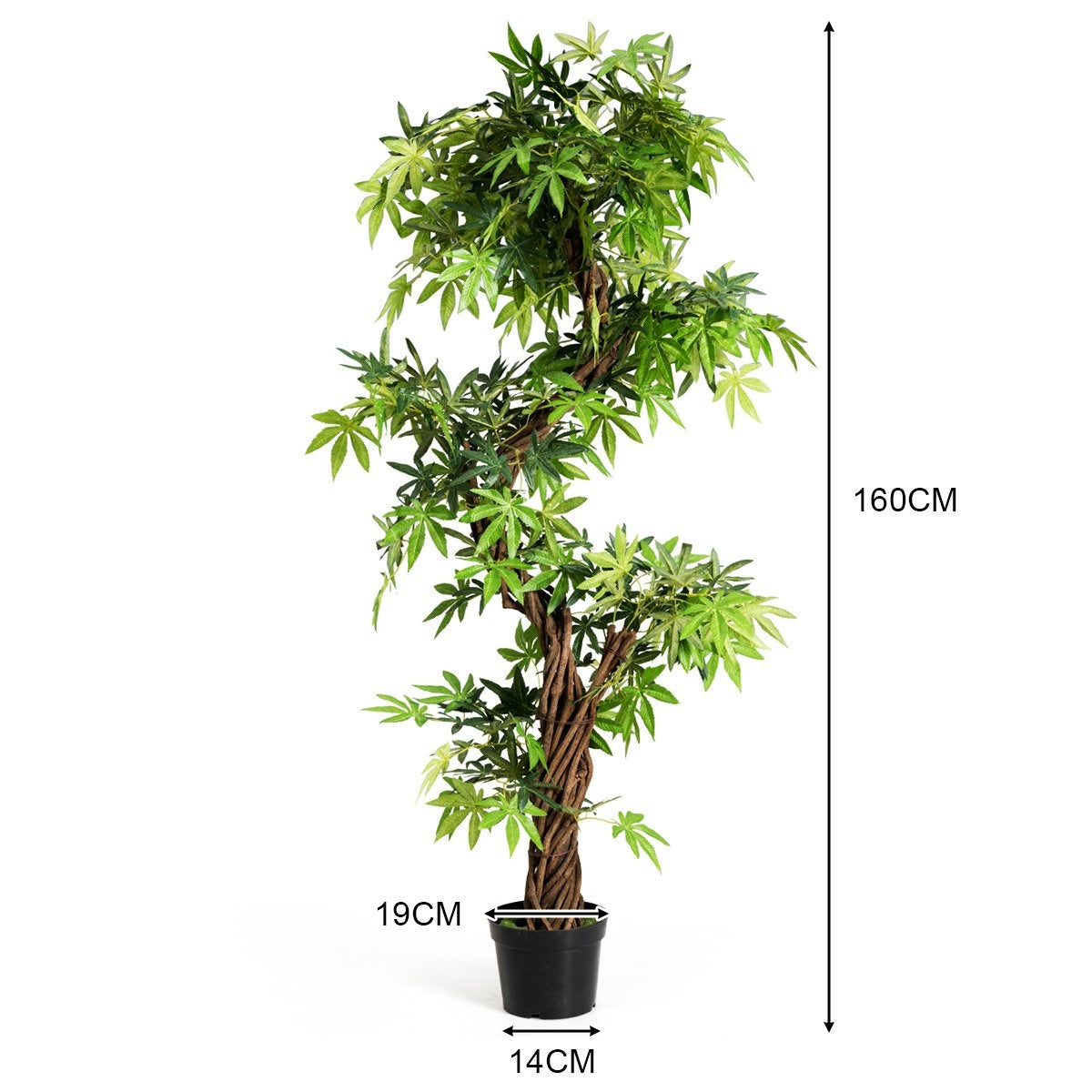 Artificial plant, artificial decorative plant, houseplant with real wood trunk, green, 160 x 19 x 19 cm