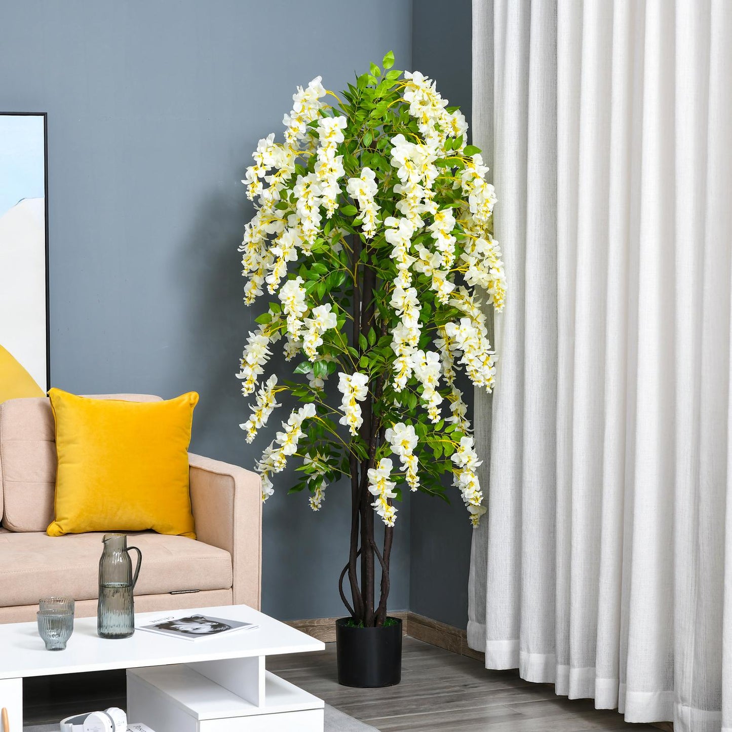 Artificial plant with white wisteria, 1.65 m high