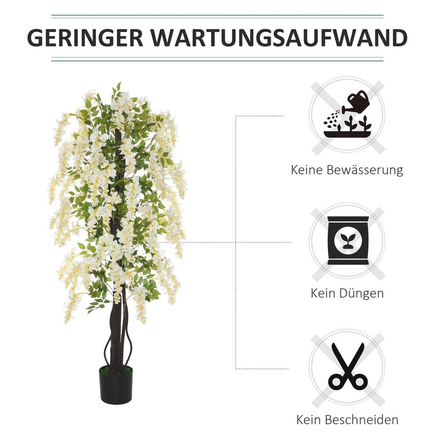 Artificial plant with white wisteria, 1.65 m high