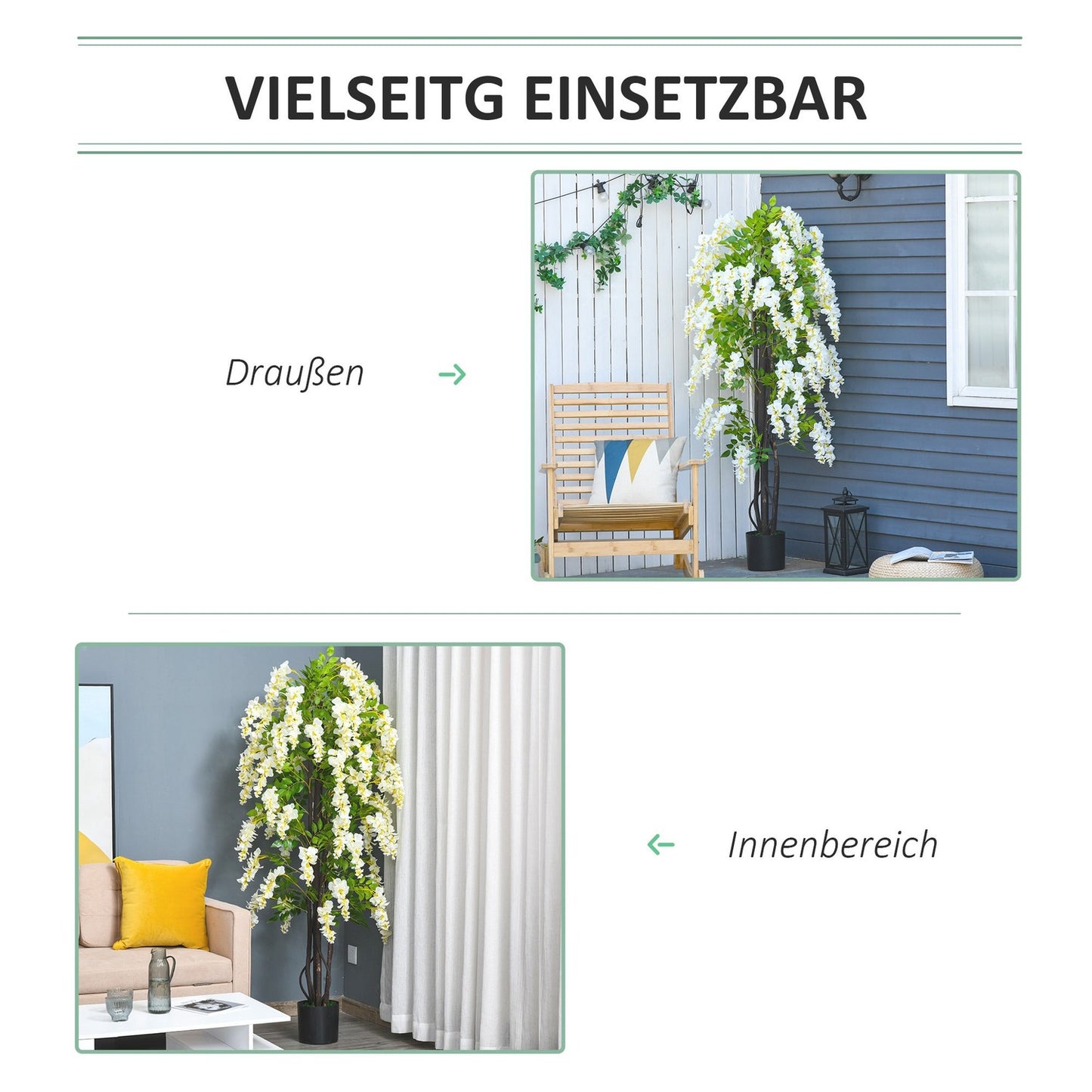 Artificial plant with white wisteria, 1.65 m high