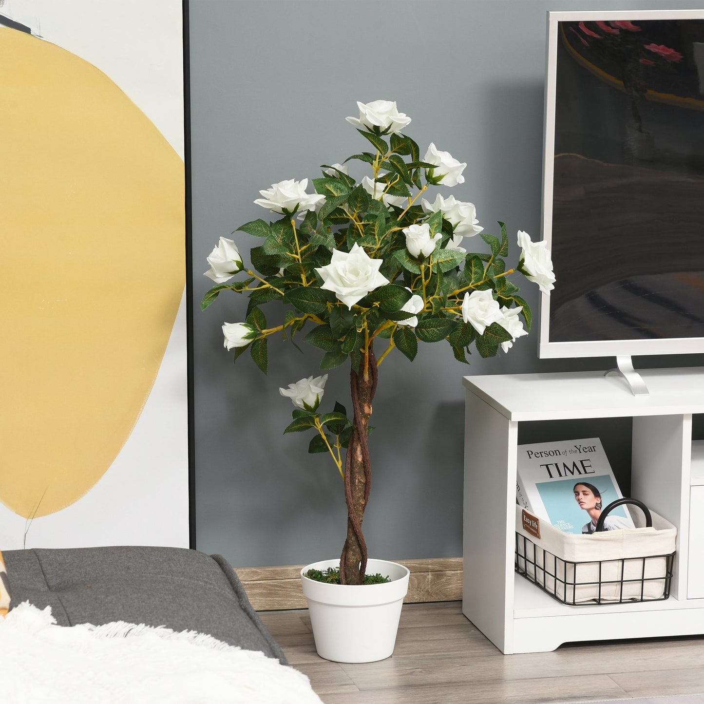 Large 90 cm artificial rose tree in pot for home decoration