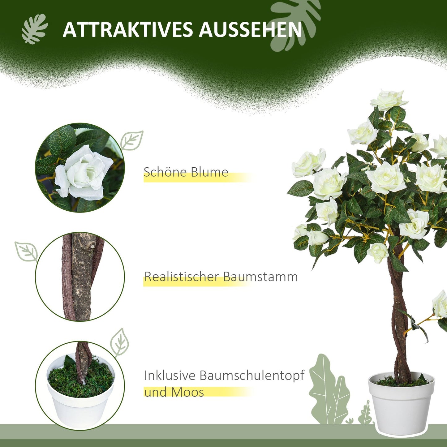 Large 90 cm artificial rose tree in pot for home decoration