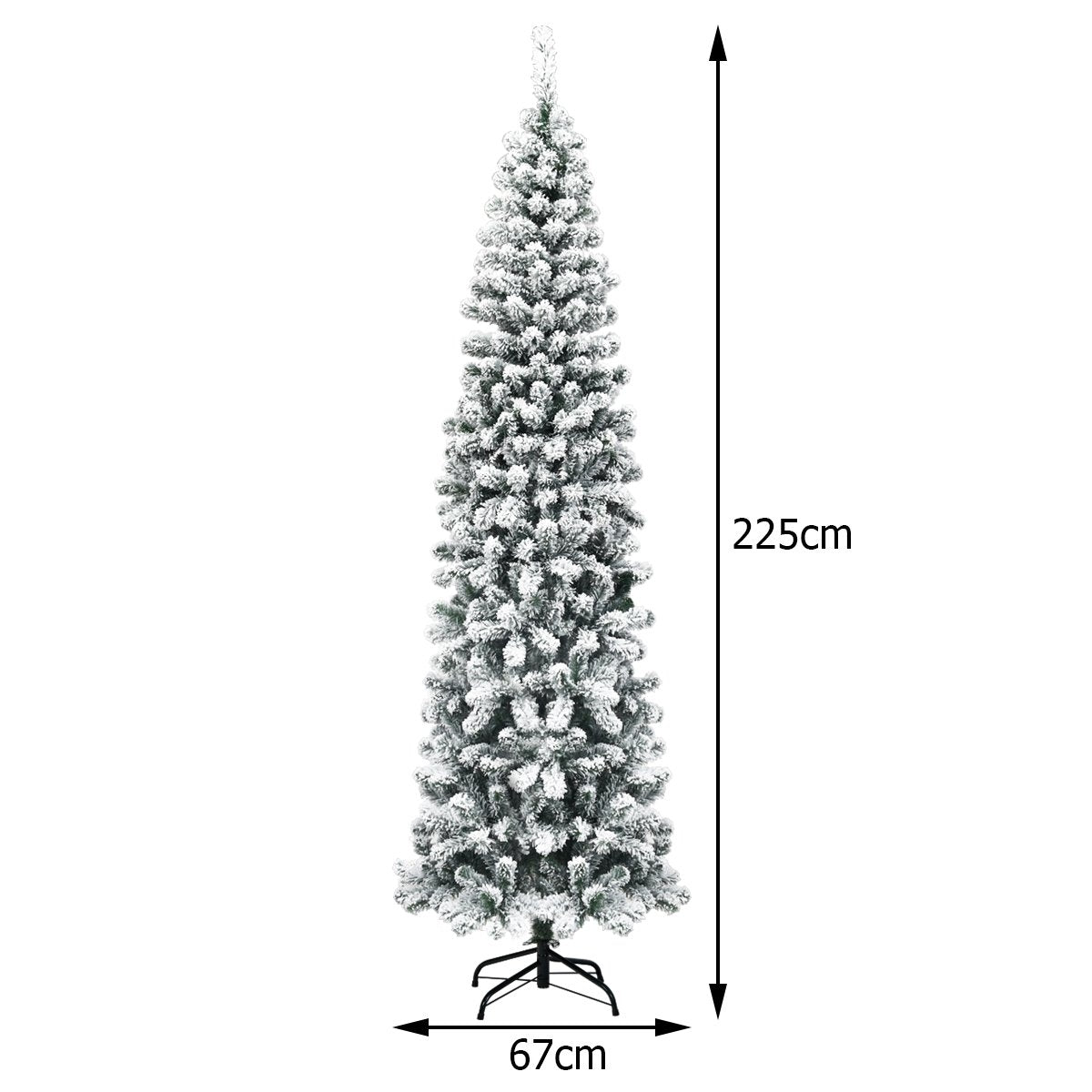 Artificial snow-covered Christmas tree with 461 branches measuring 225 cm