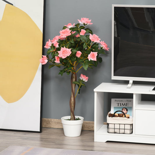 Artificial Rose Plant in Cement Pot, 90cm, Pink