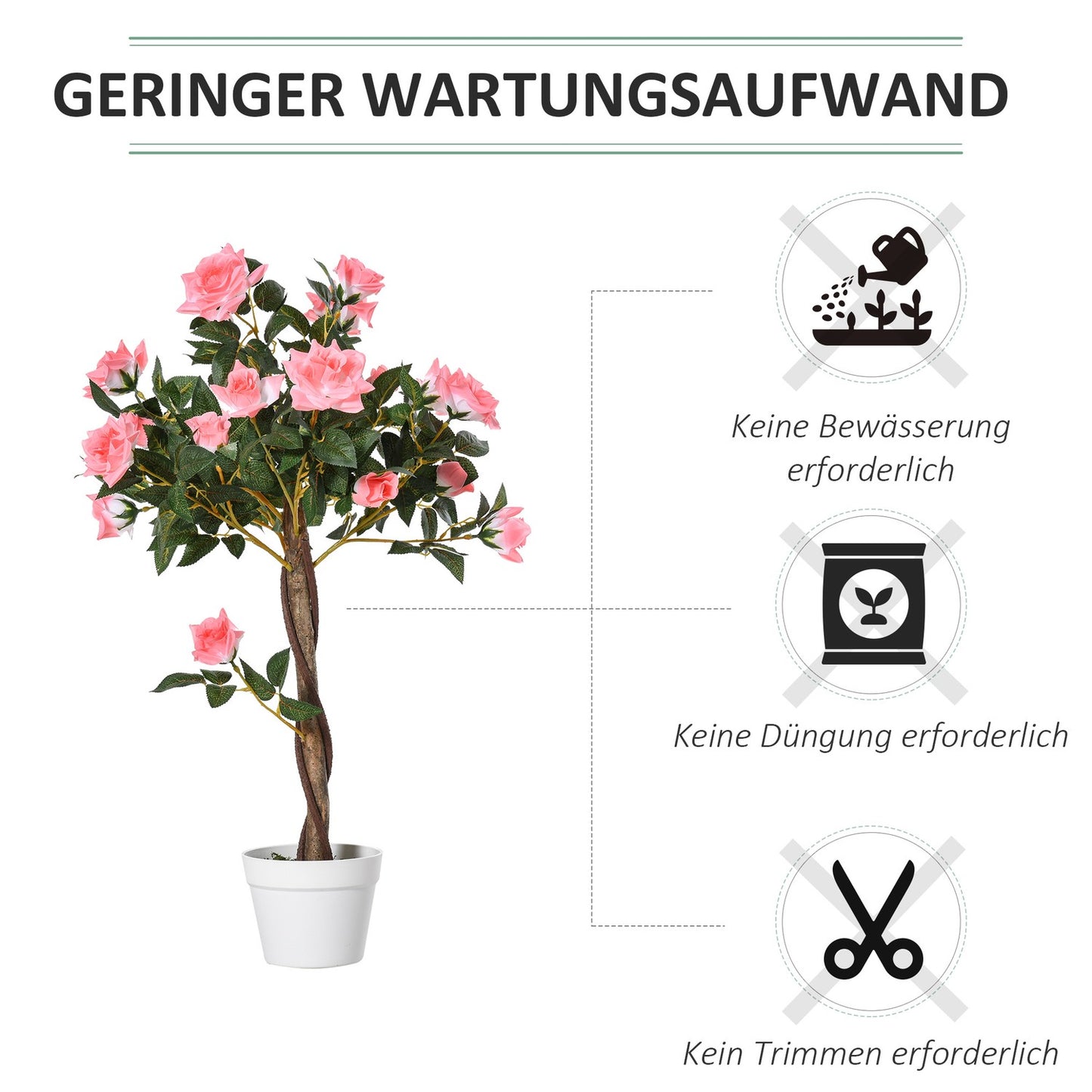 Artificial Rose Plant in Cement Pot, 90cm, Pink