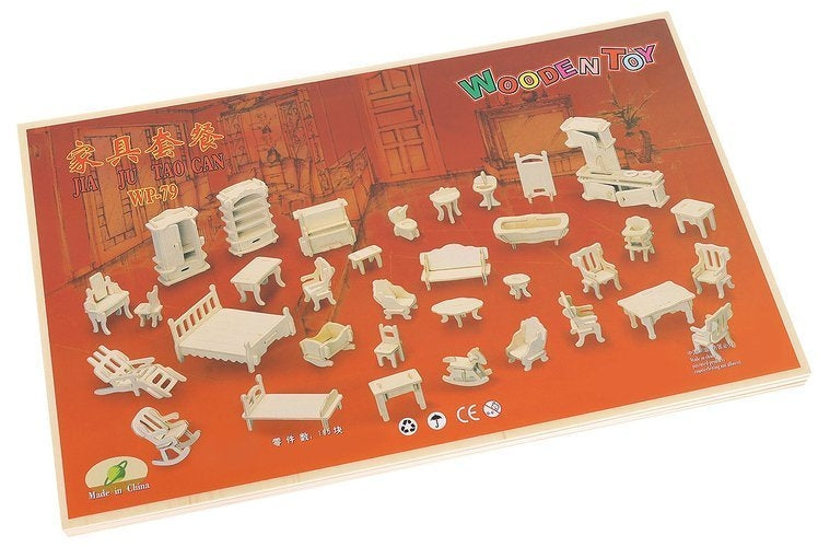 A set of wooden furniture for dolls 34 pcs.