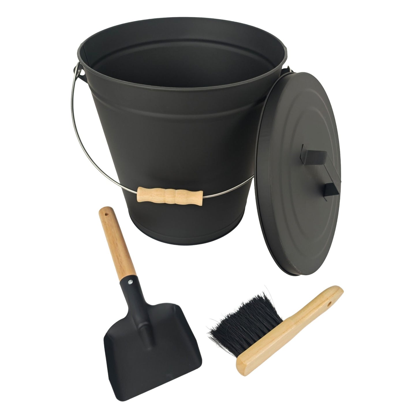 Ash Bucket with Brush & Shovel – Powder-Coated Iron