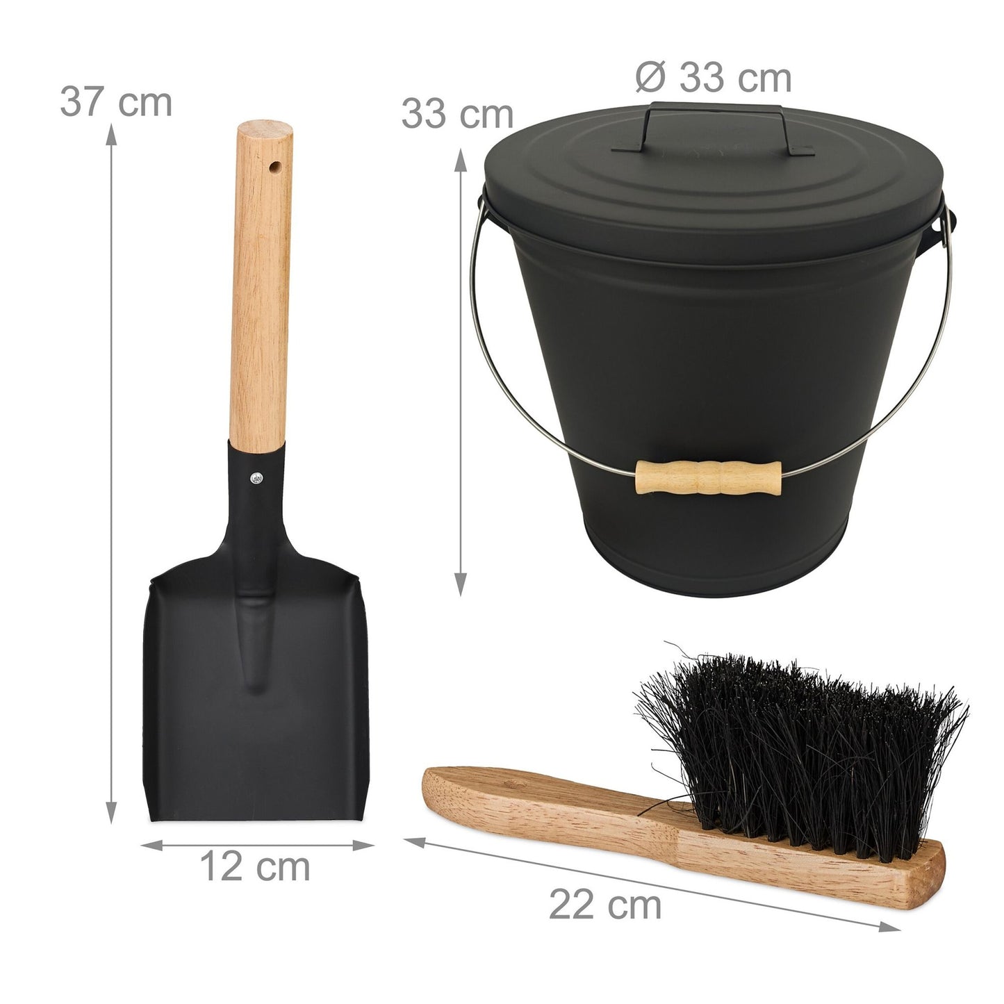 Ash Bucket with Brush & Shovel – Powder-Coated Iron
