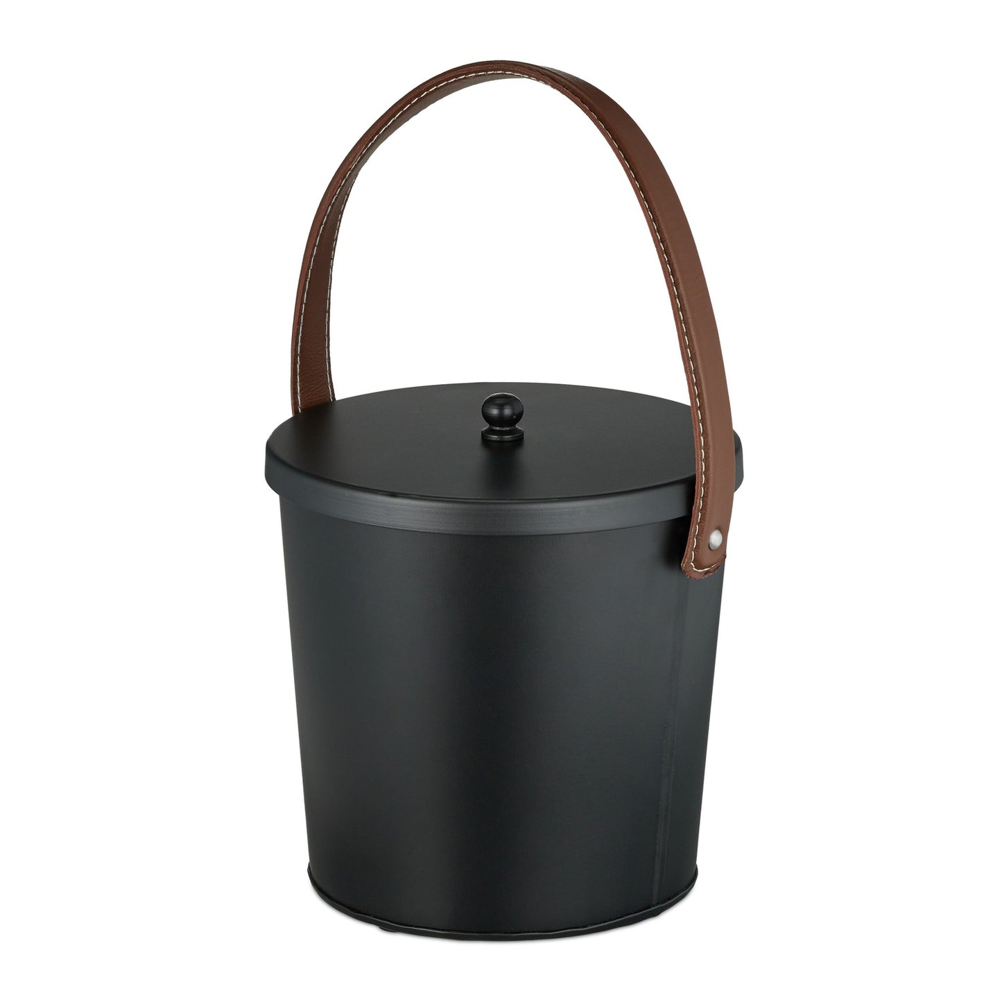 Ash Bucket with Lid – Steel, Leather Handle, Fireplace Use