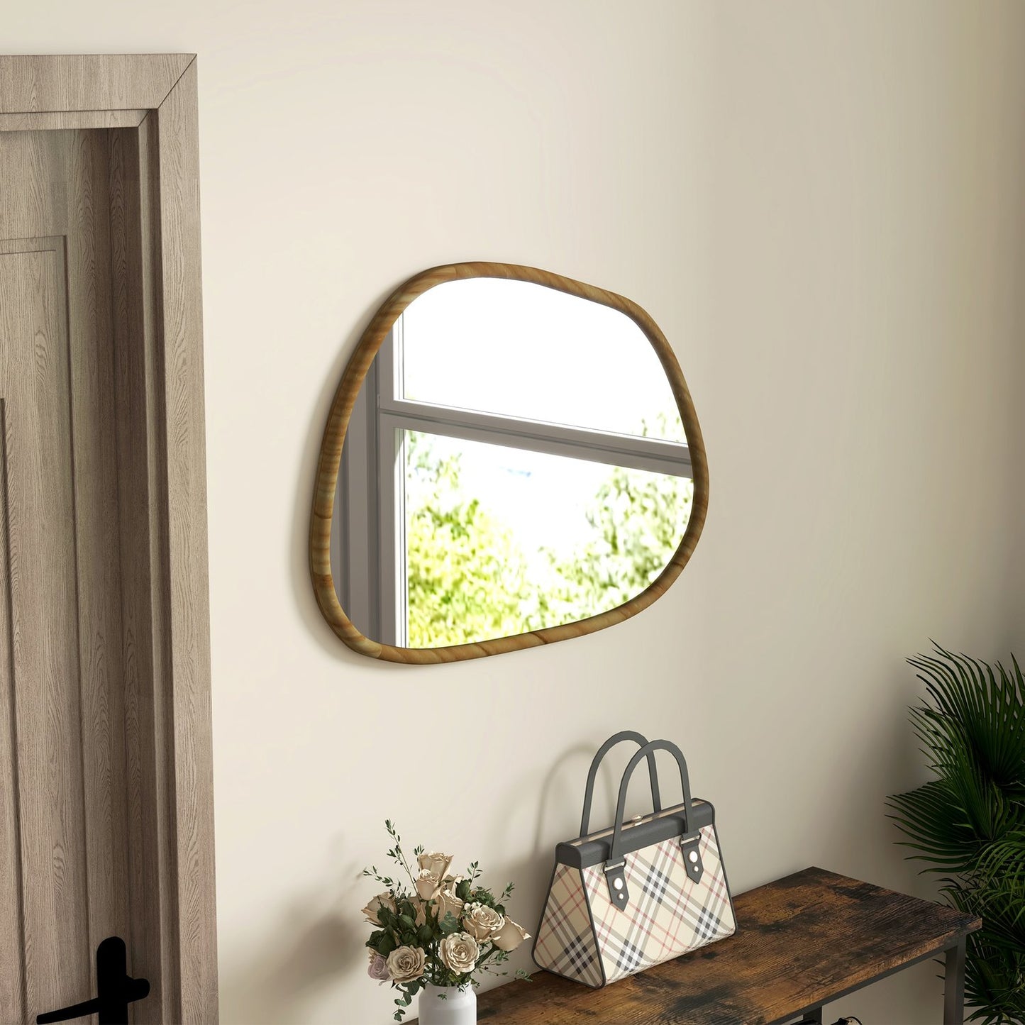 Asymmetric wall mirror, 70x50cm wooden frame, antioxidant