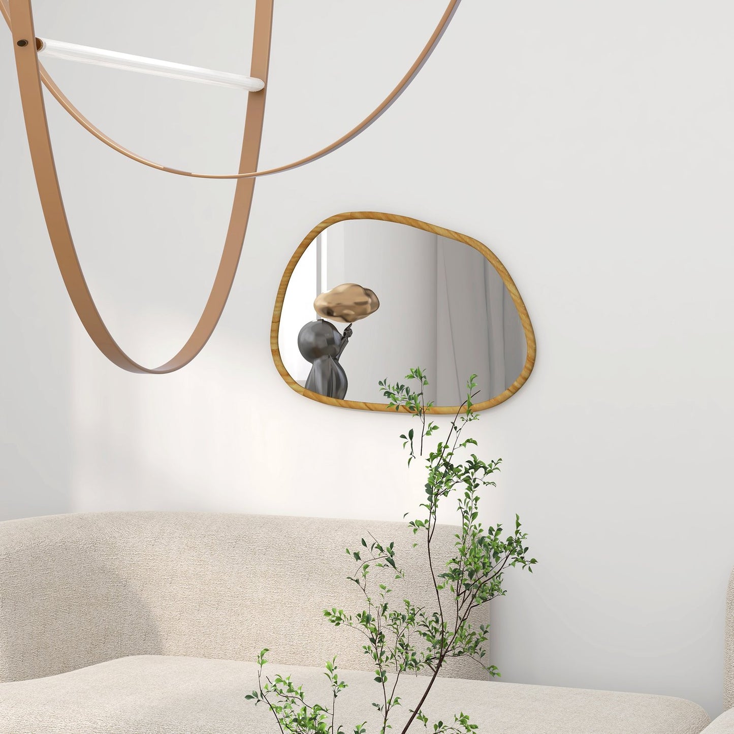 Asymmetric wall mirror, 70x50cm wooden frame, antioxidant