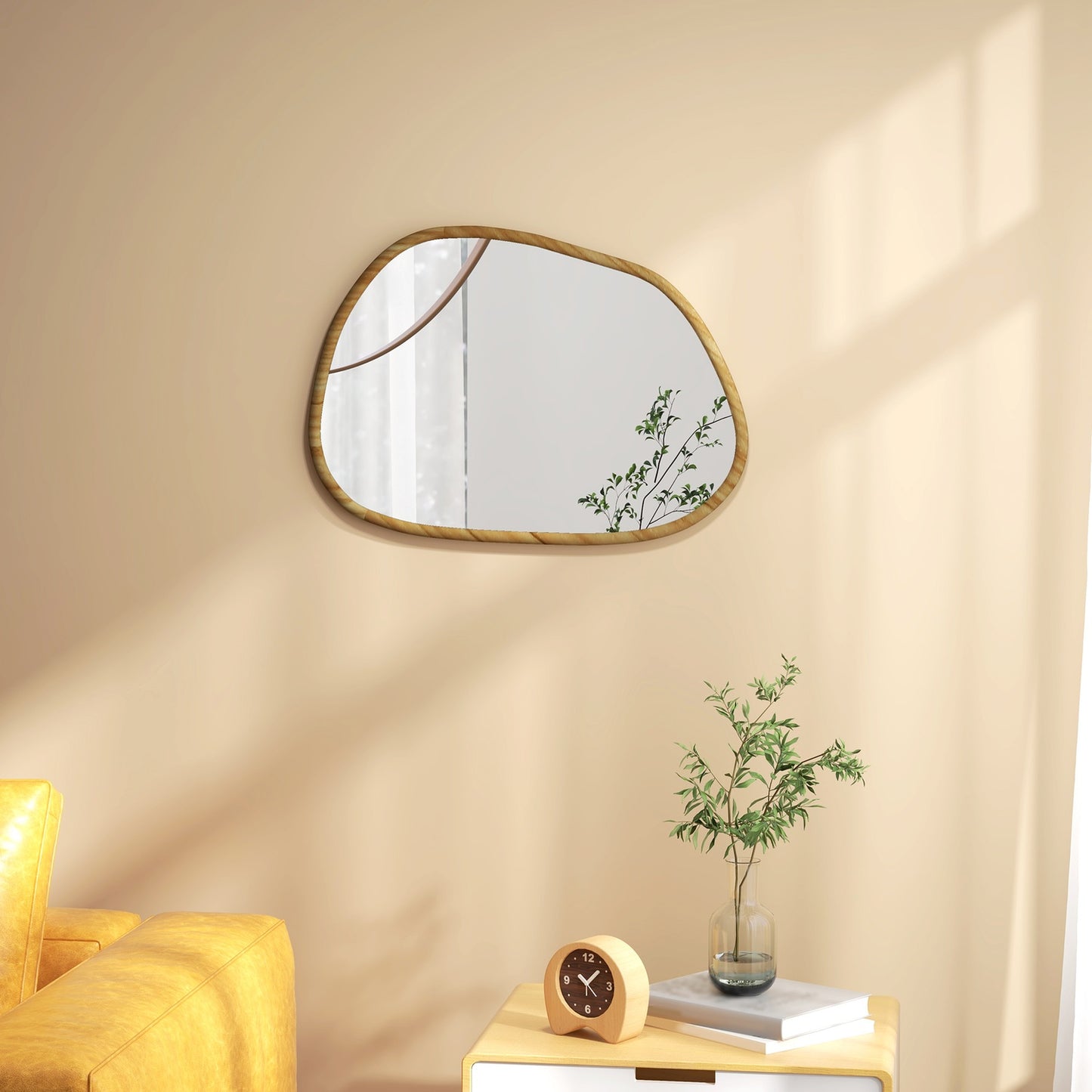 Asymmetric wall mirror, 70x50cm wooden frame, antioxidant
