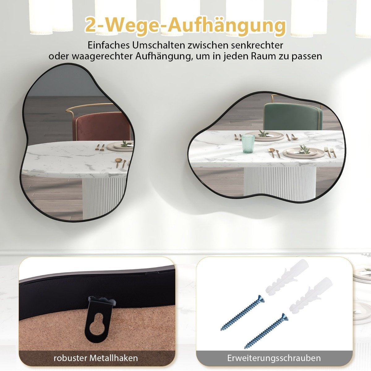 Asymmetrical Wall Mirror, 78x56.5 cm, Black, HD Reflection