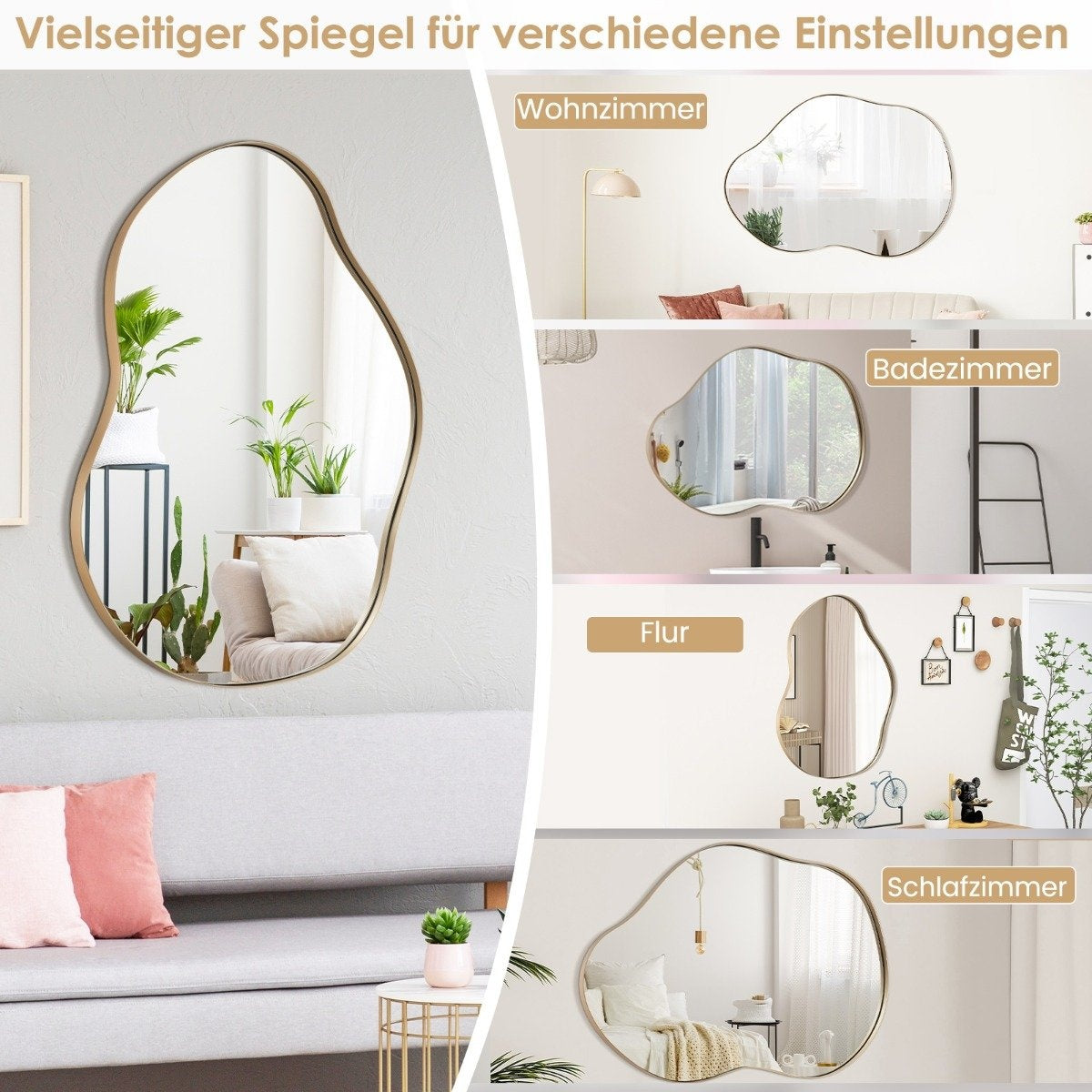 Asymmetrical Wall Mirror, 78 x 56.5 cm, HD Reflection