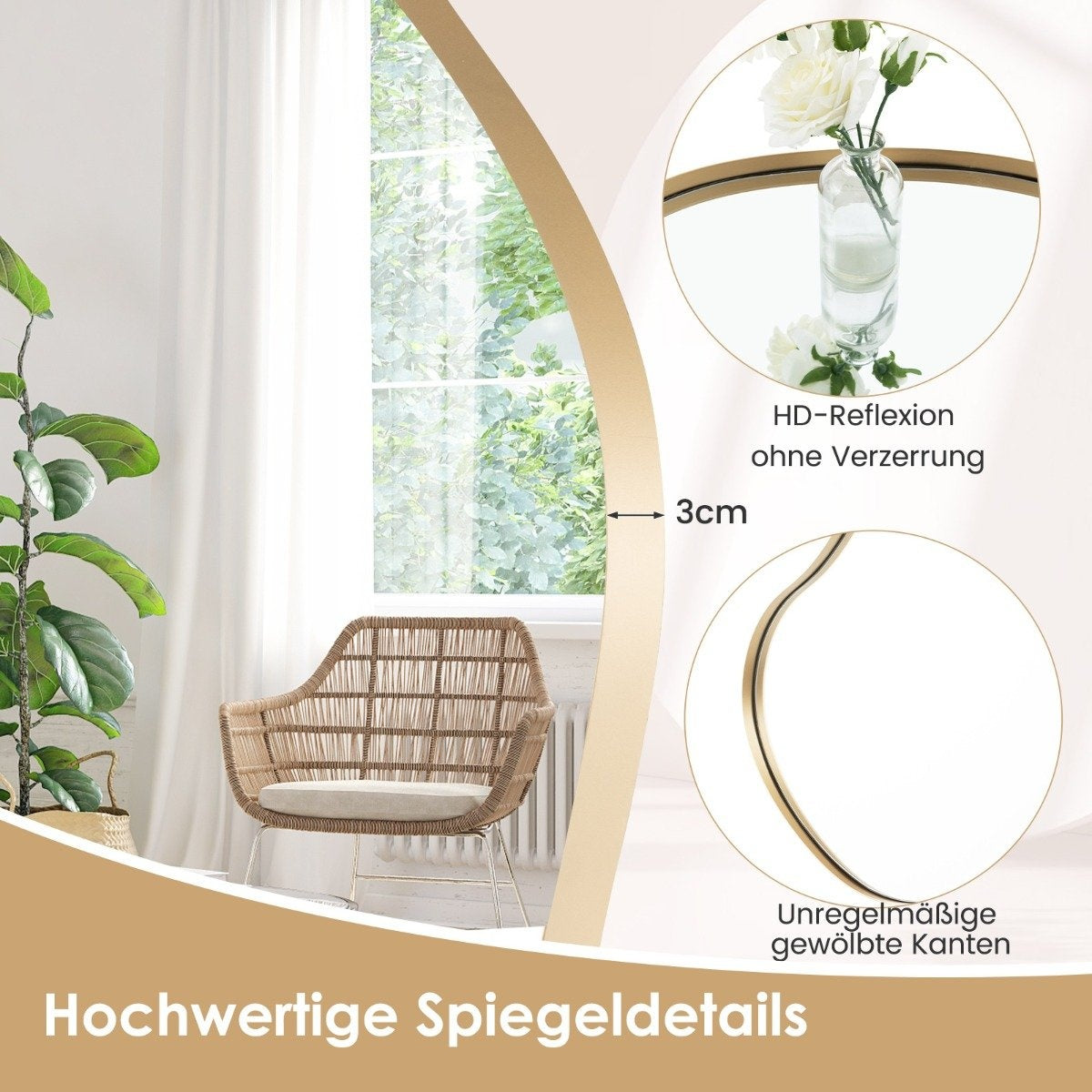 Asymmetrical Wall Mirror, 78 x 56.5 cm, HD Reflection