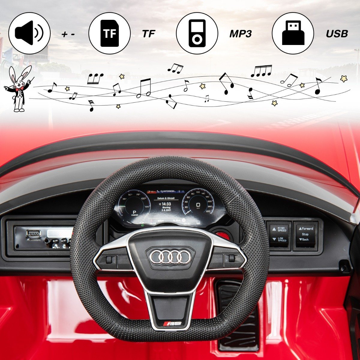 Audi RS children's electric car with 2.4 G remote control with music and headlights red