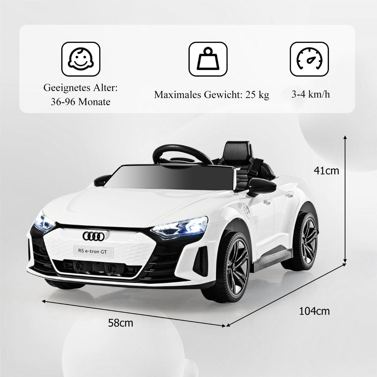 Audi RS children's electric car with 2.4 G remote control with music and headlights white
