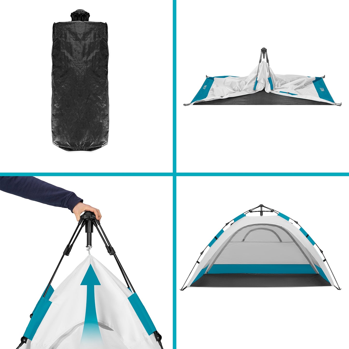 Automatic Beach Tent With UV Protection, 2-Entrance, Gray