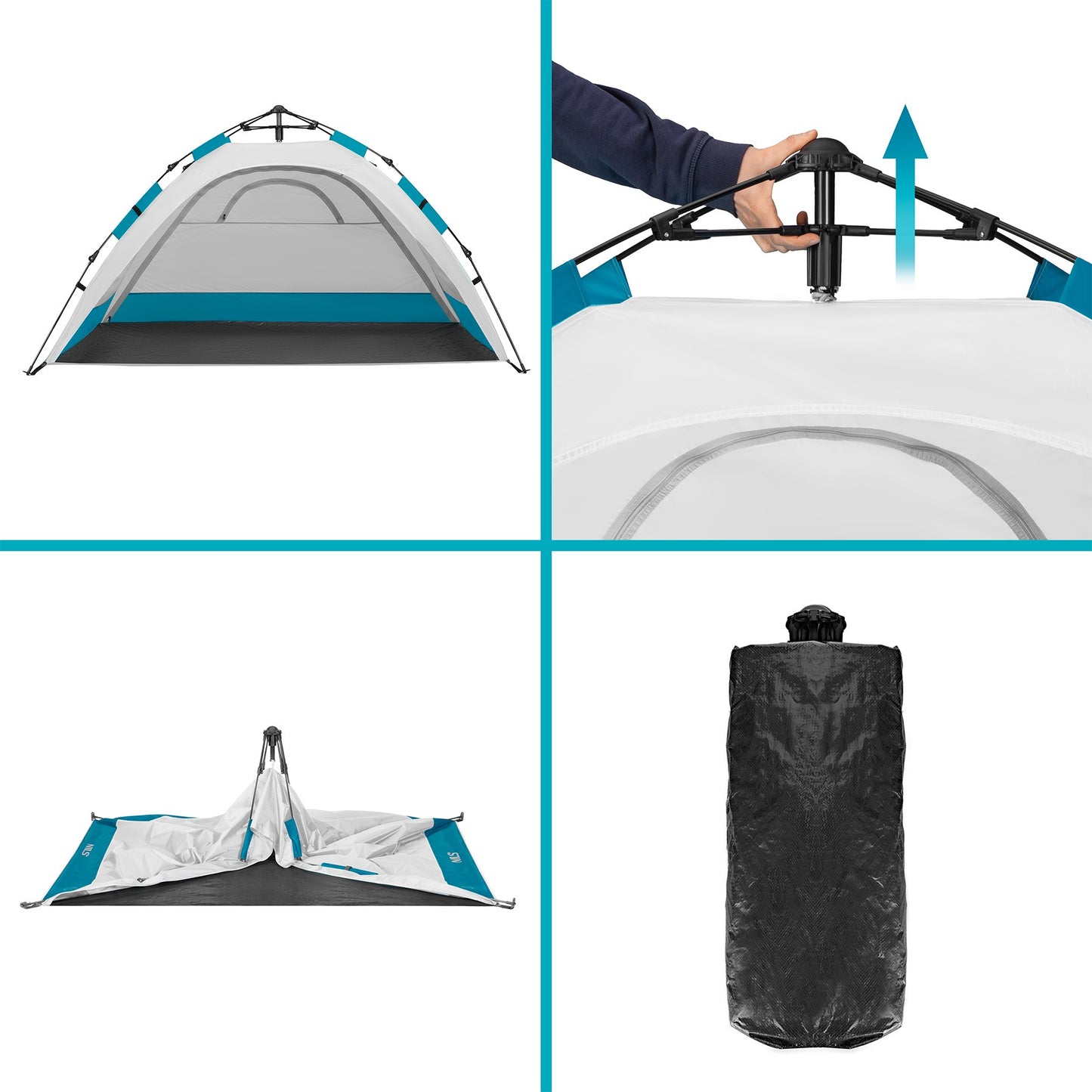 Automatic Beach Tent With UV Protection, 2-Entrance, Gray