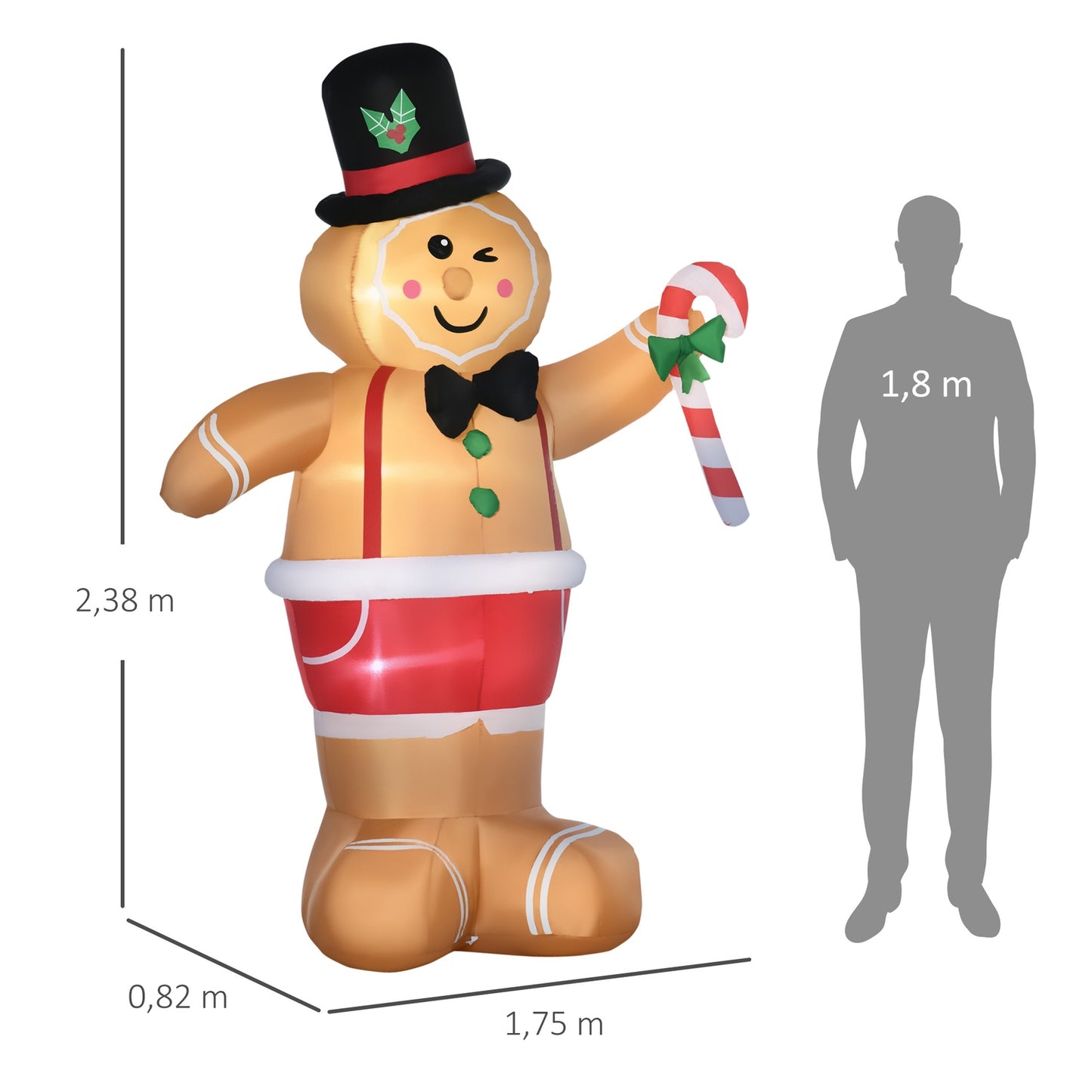 Inflatable Gingerbread Man 2.38M with LED lights, waterproof