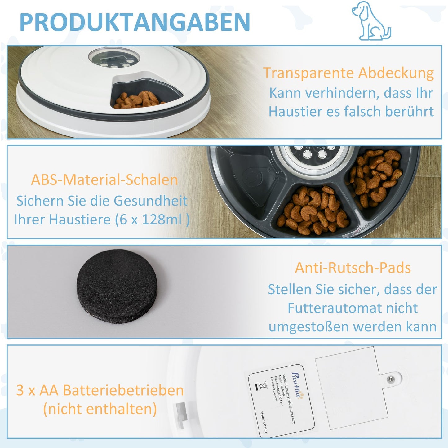 Automatic pet feeder, programmable, timer for 6 meals