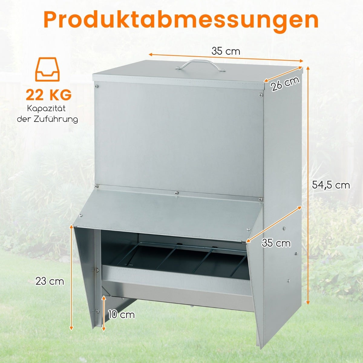 Automatic Poultry Feeder, 22kg Capacity, Galvanized Metal