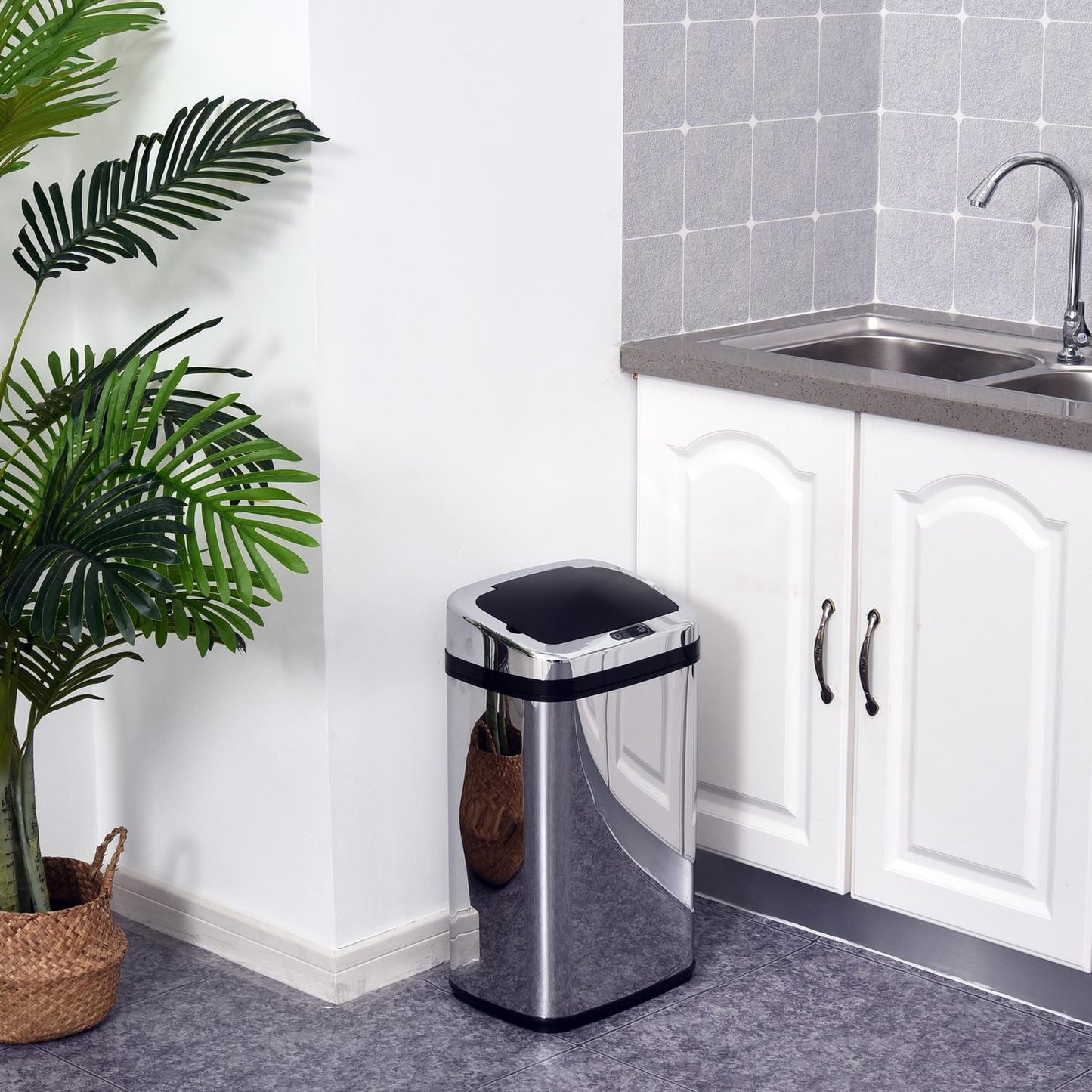 Automatic sensor waste bin, 30L, square stainless steel