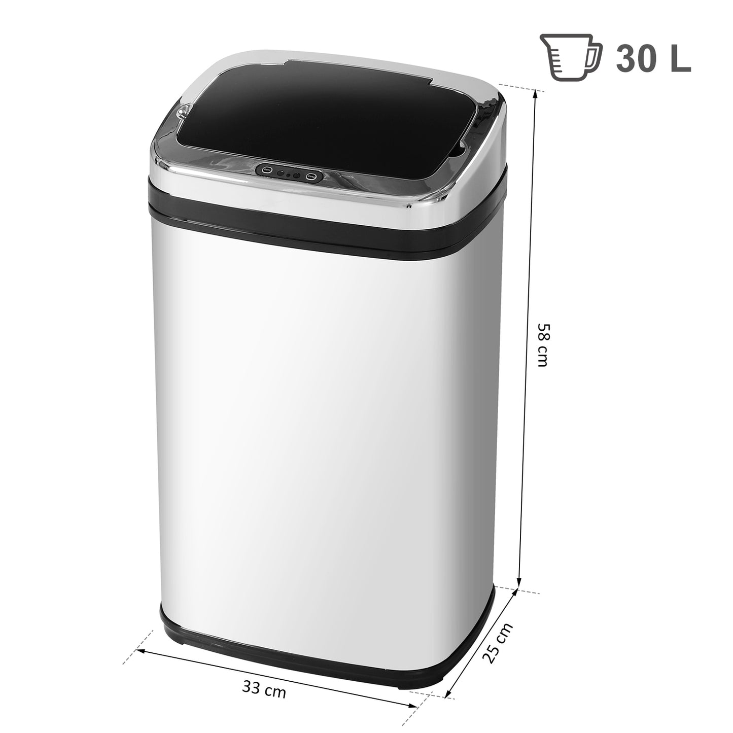 Automatic sensor waste bin, 30L, square stainless steel