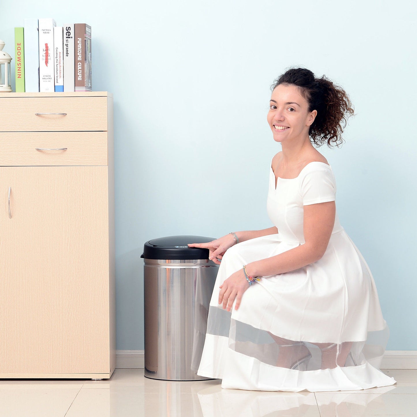 Automatic 30L sensor dustbin - stainless steel, round