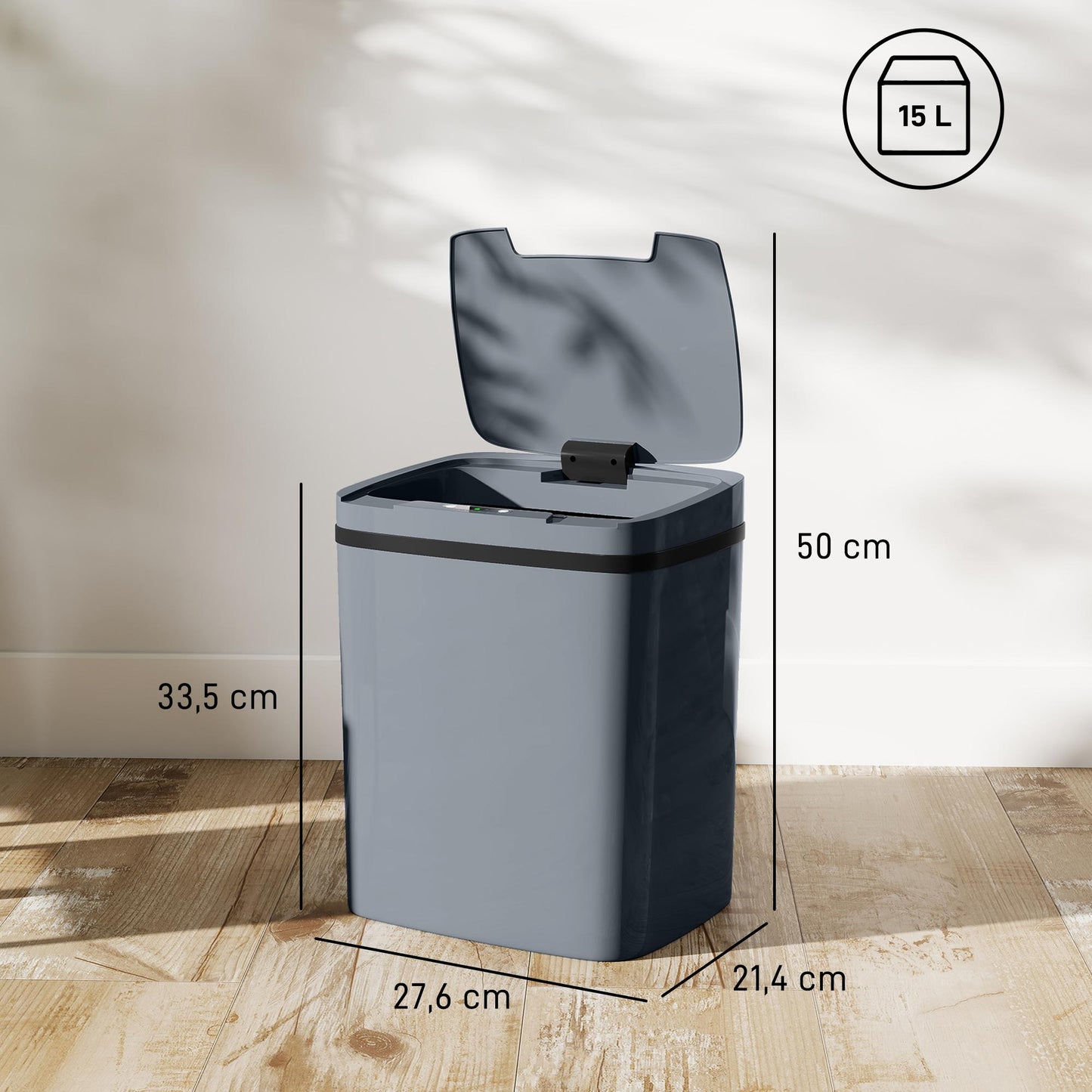Automatic Sensor Trash Can, 15L, Touchless & Manual Modes
