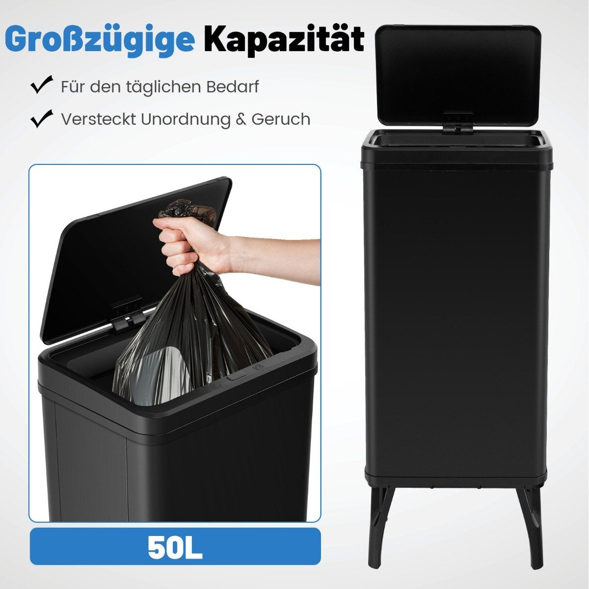 Automatic Stainless Steel Trash Can, 50L Sensor Bin