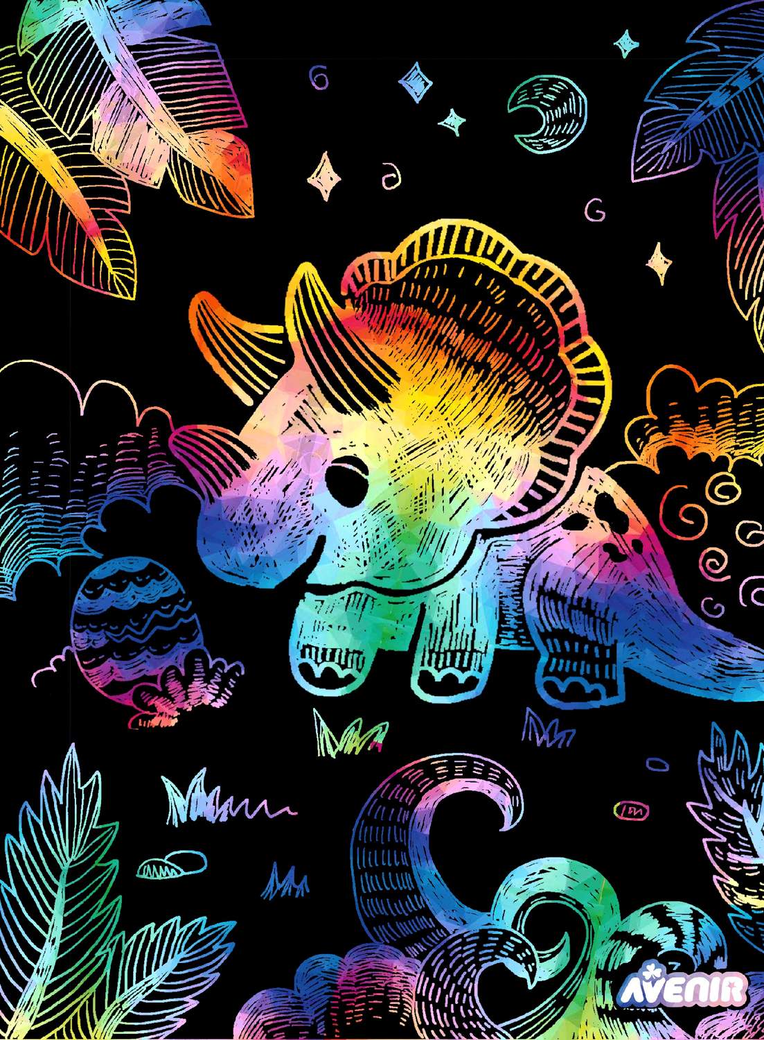 Avenir Scratch Set With Stencil: Dinos