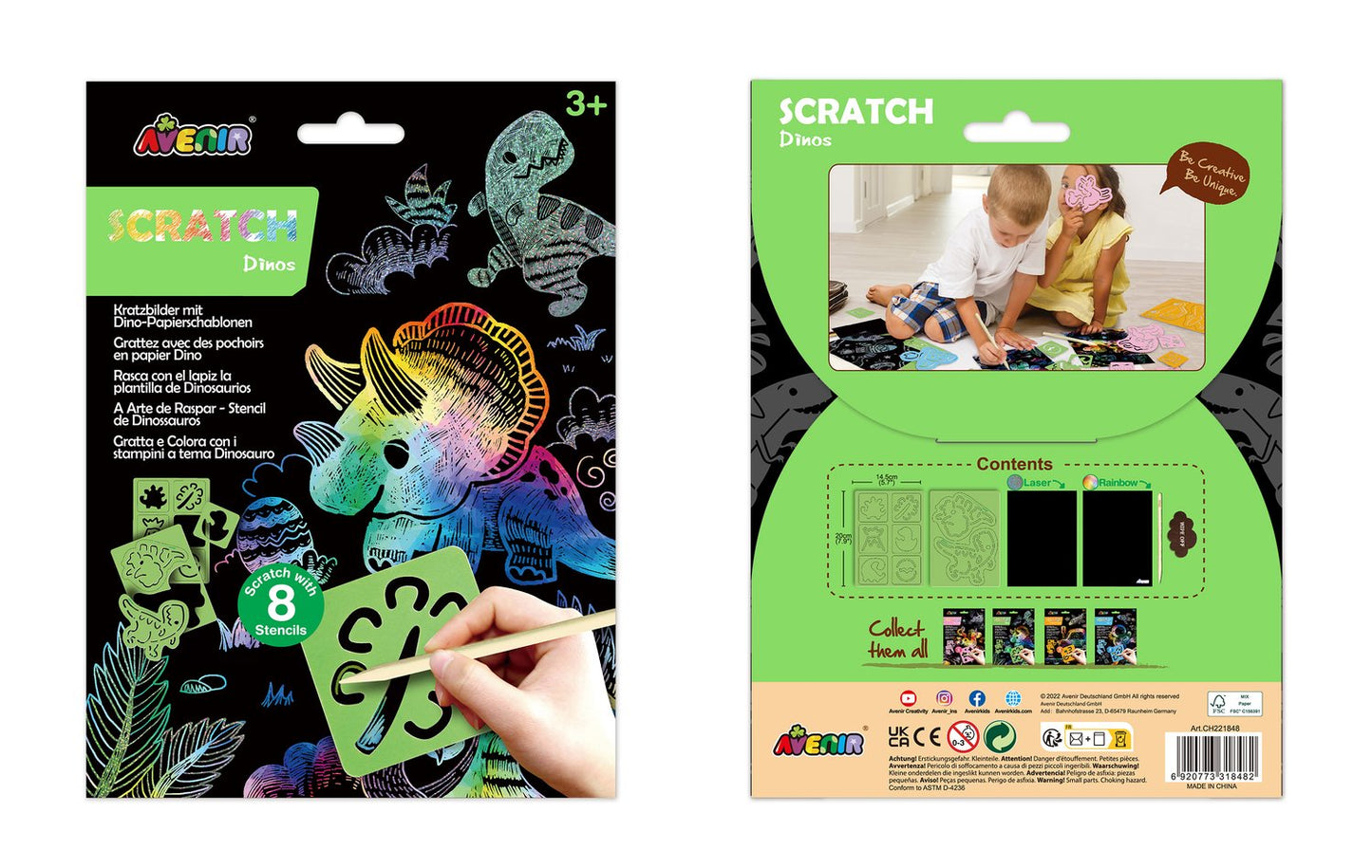 Avenir Scratch Set With Stencil: Dinos
