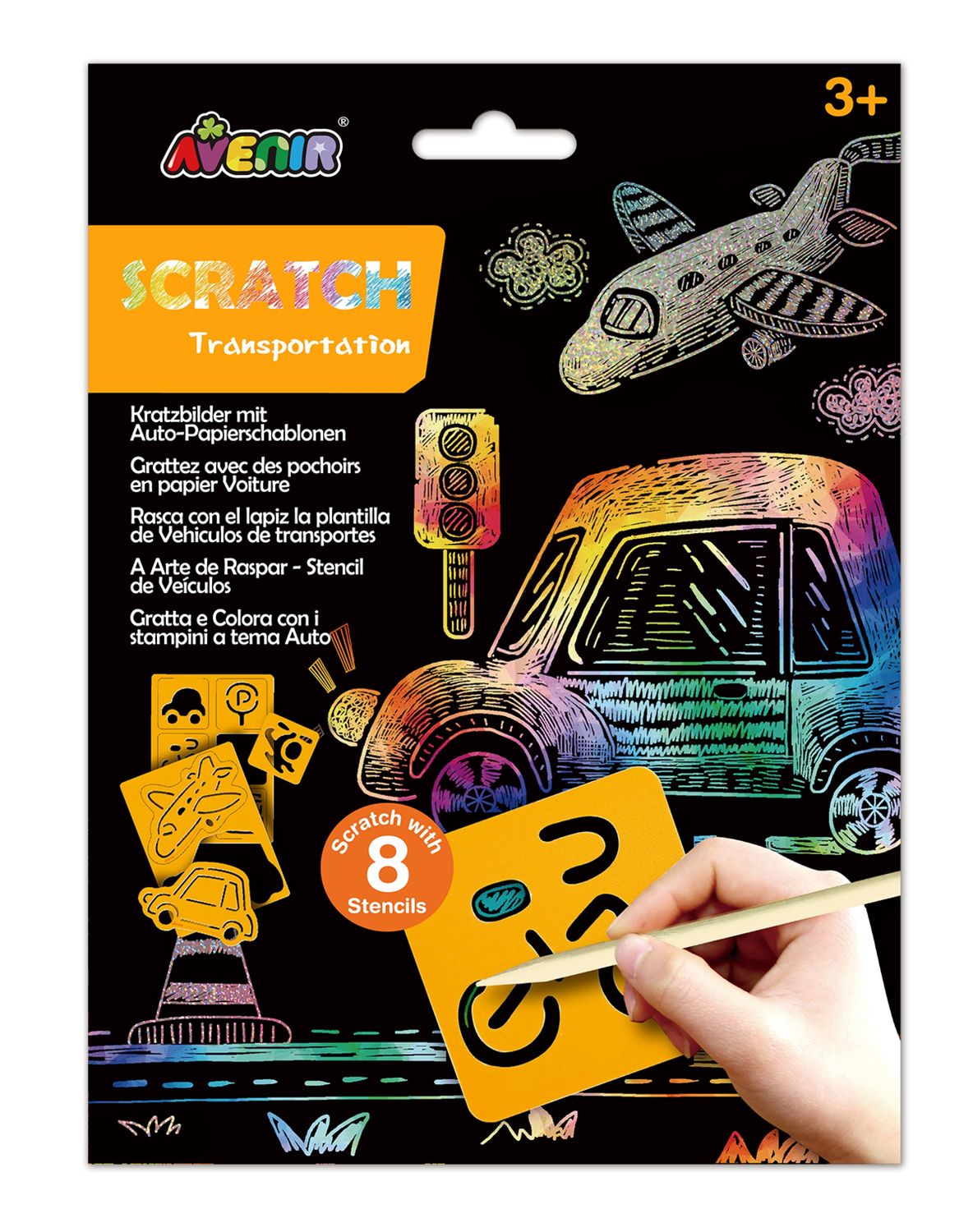Avenir Scratch Set With Stencil: Transportation