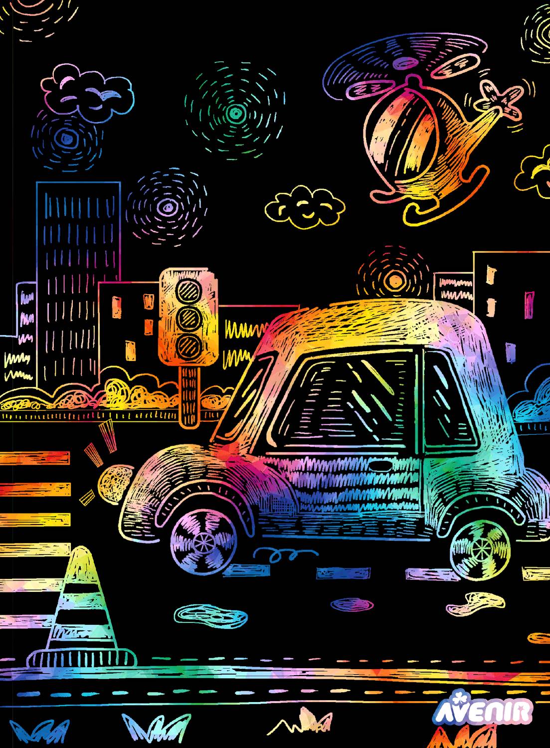 Avenir Scratch Set With Stencil: Transportation