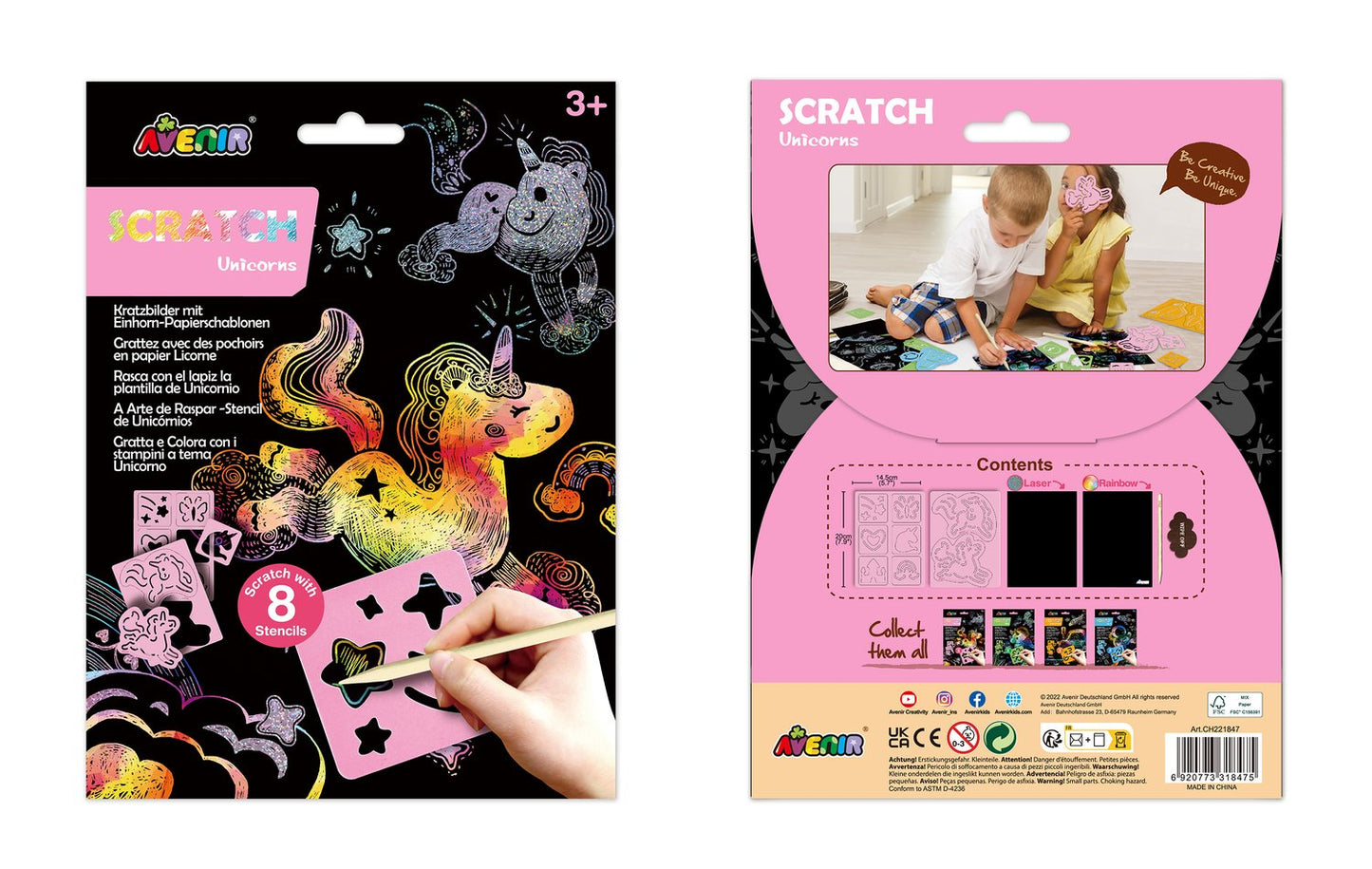 Avenir Scratch Set With Stencil: Unicorns