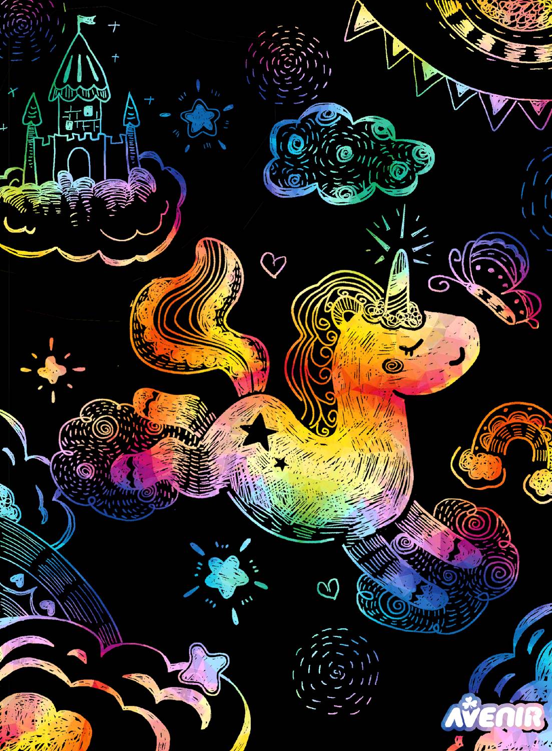 Avenir Scratch Set With Stencil: Unicorns