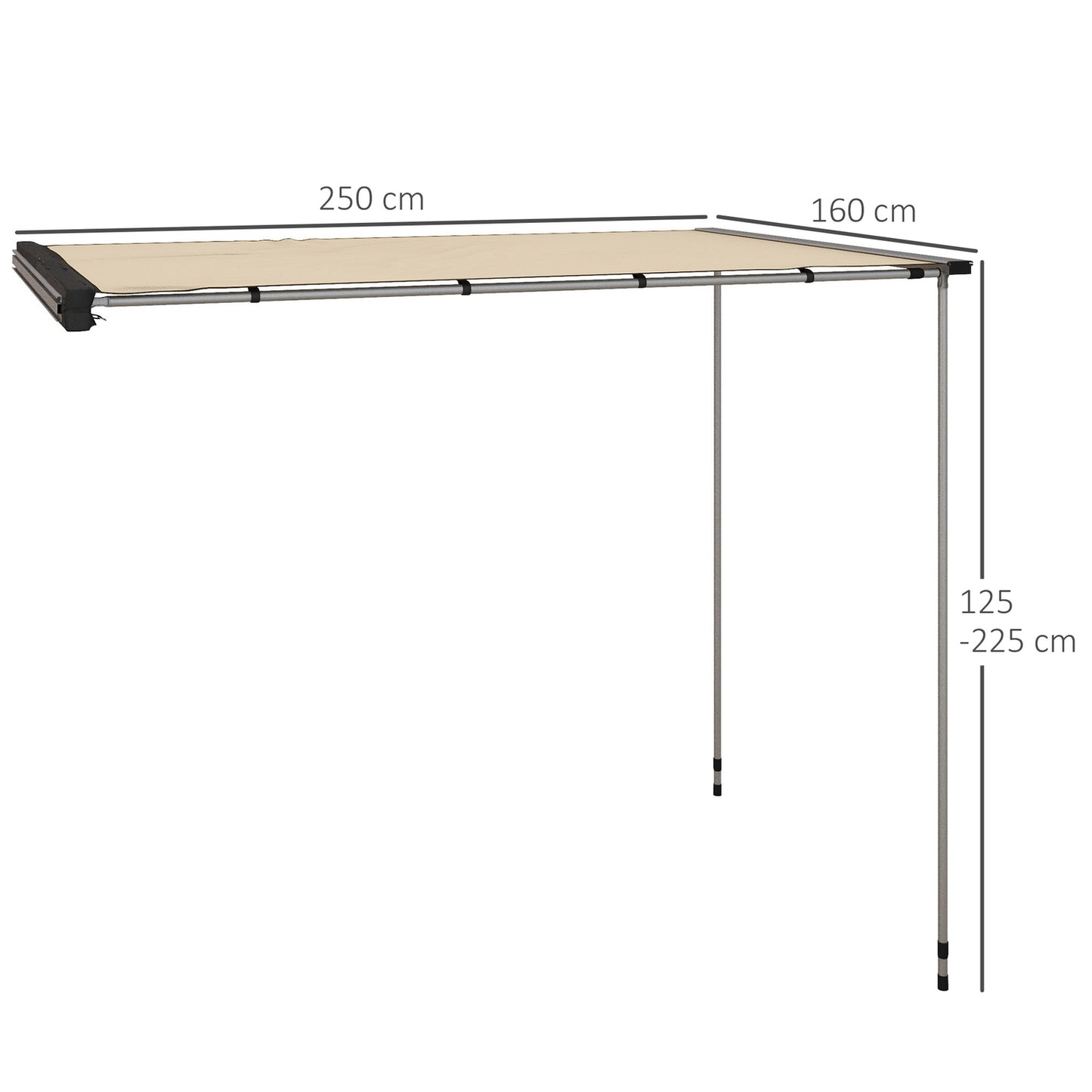 Retractable 1.6x2.5m Khaki Awning, water repellent roof