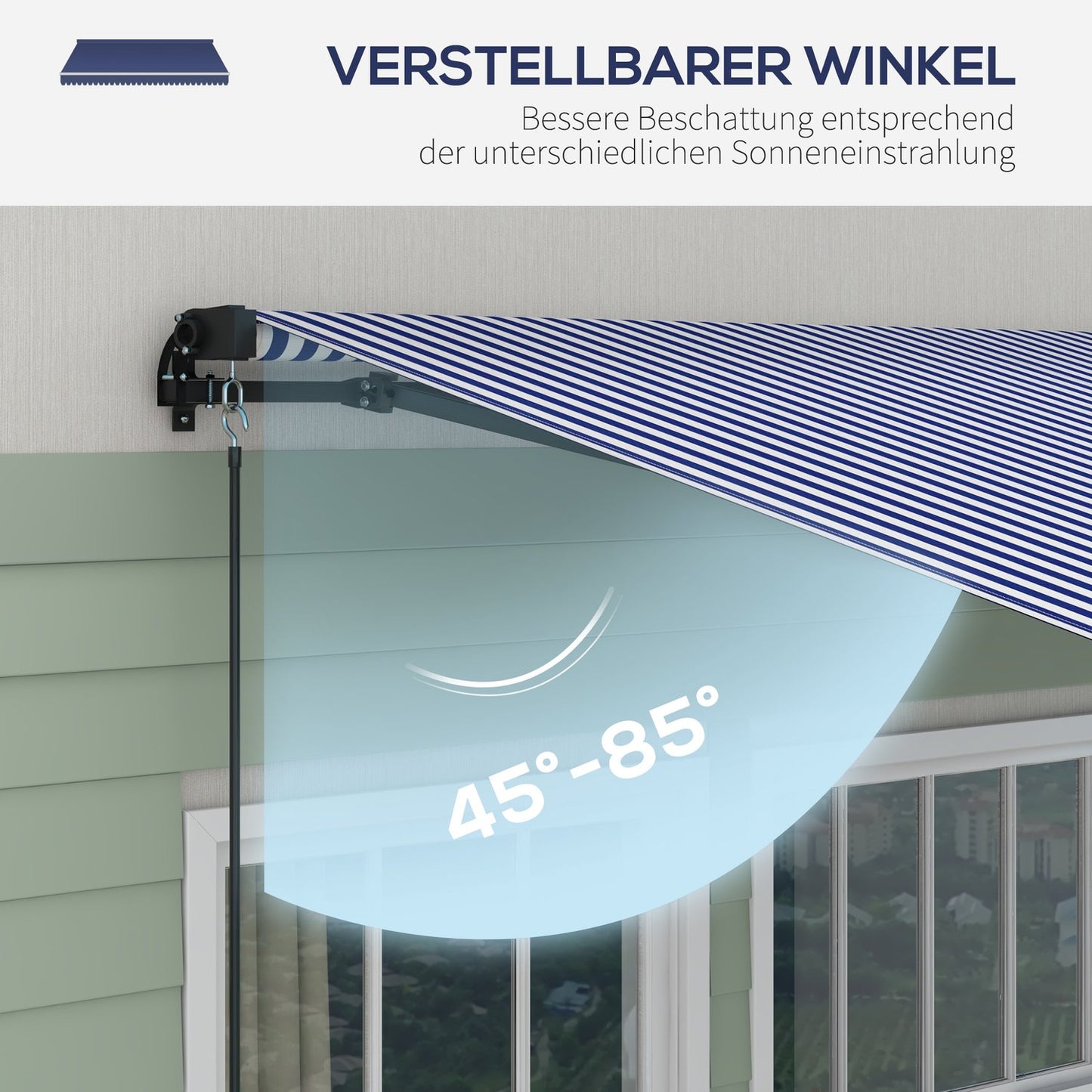 Wall-mounted balcony awning 4x3M, blue & white stripes