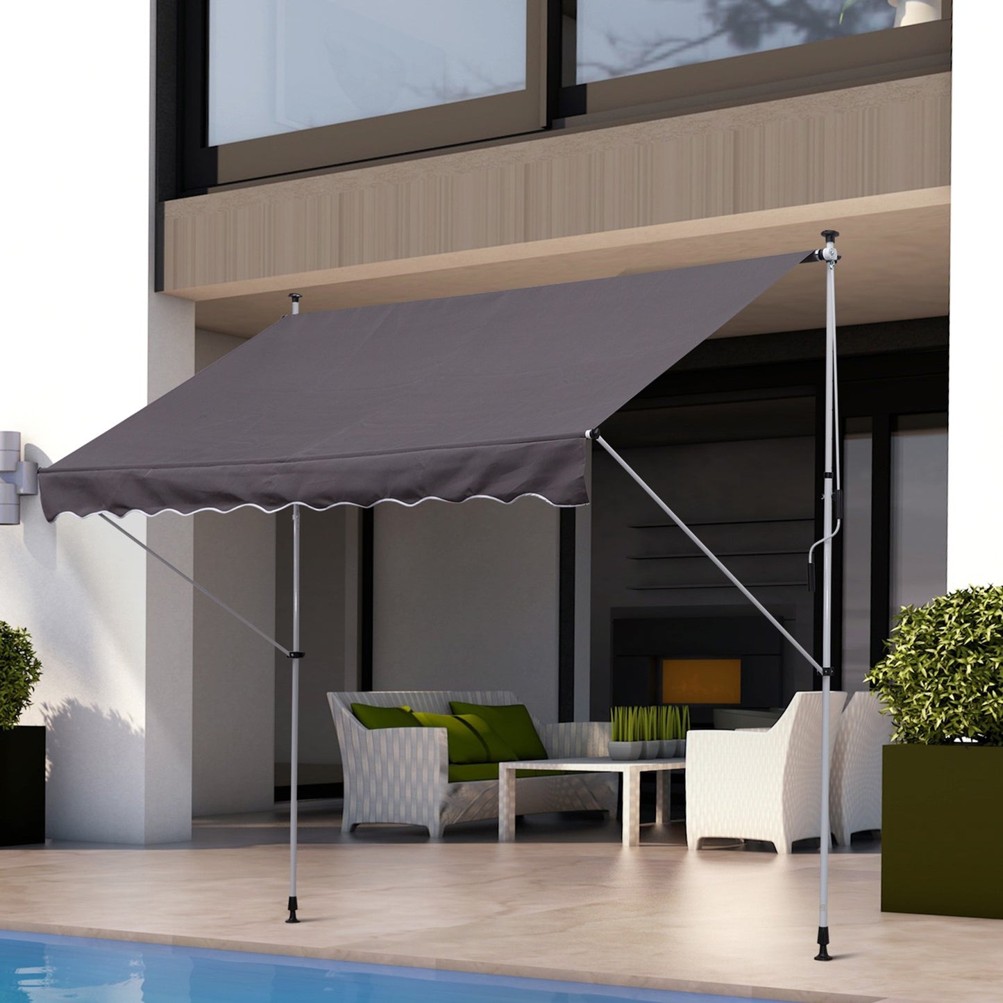 Folding arm awning in aluminium, hand crank, 300x150Cm Grey