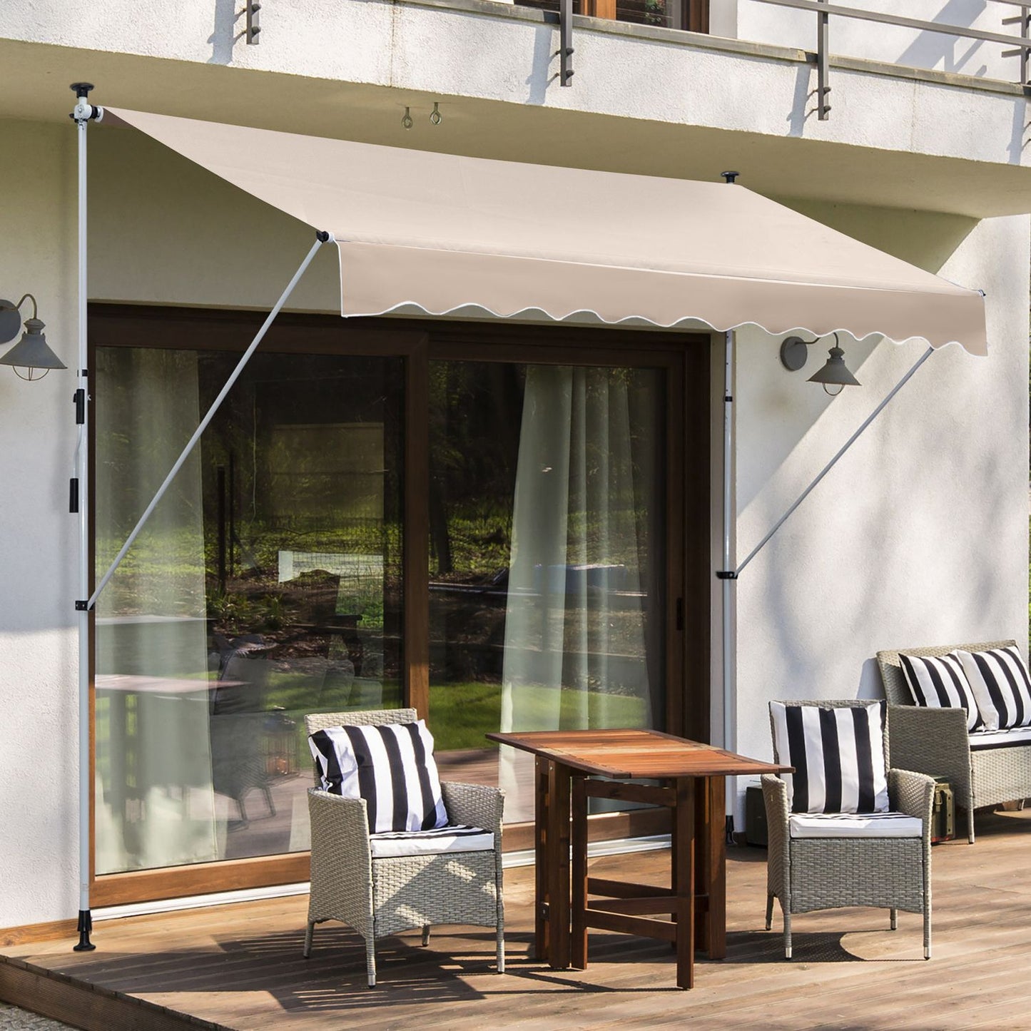 Folding aluminum awning with hand crank - Creamy white 2x1.2M