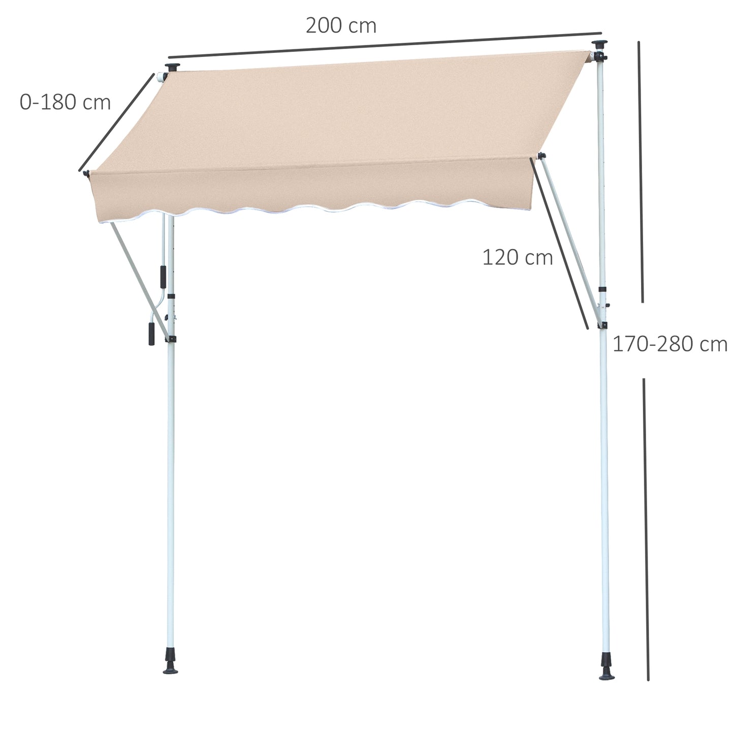 Folding aluminum awning with hand crank - Creamy white 2x1.2M