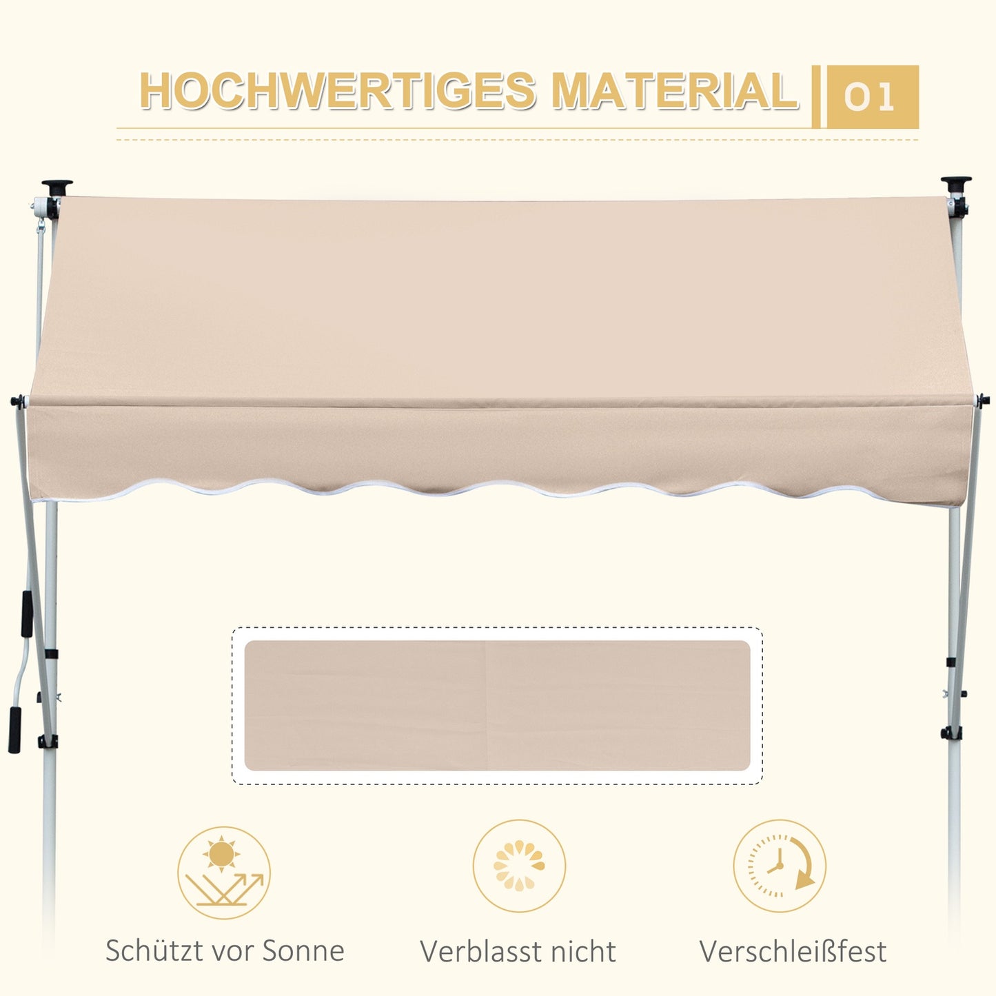 Folding aluminum awning with hand crank - Creamy white 2x1.2M