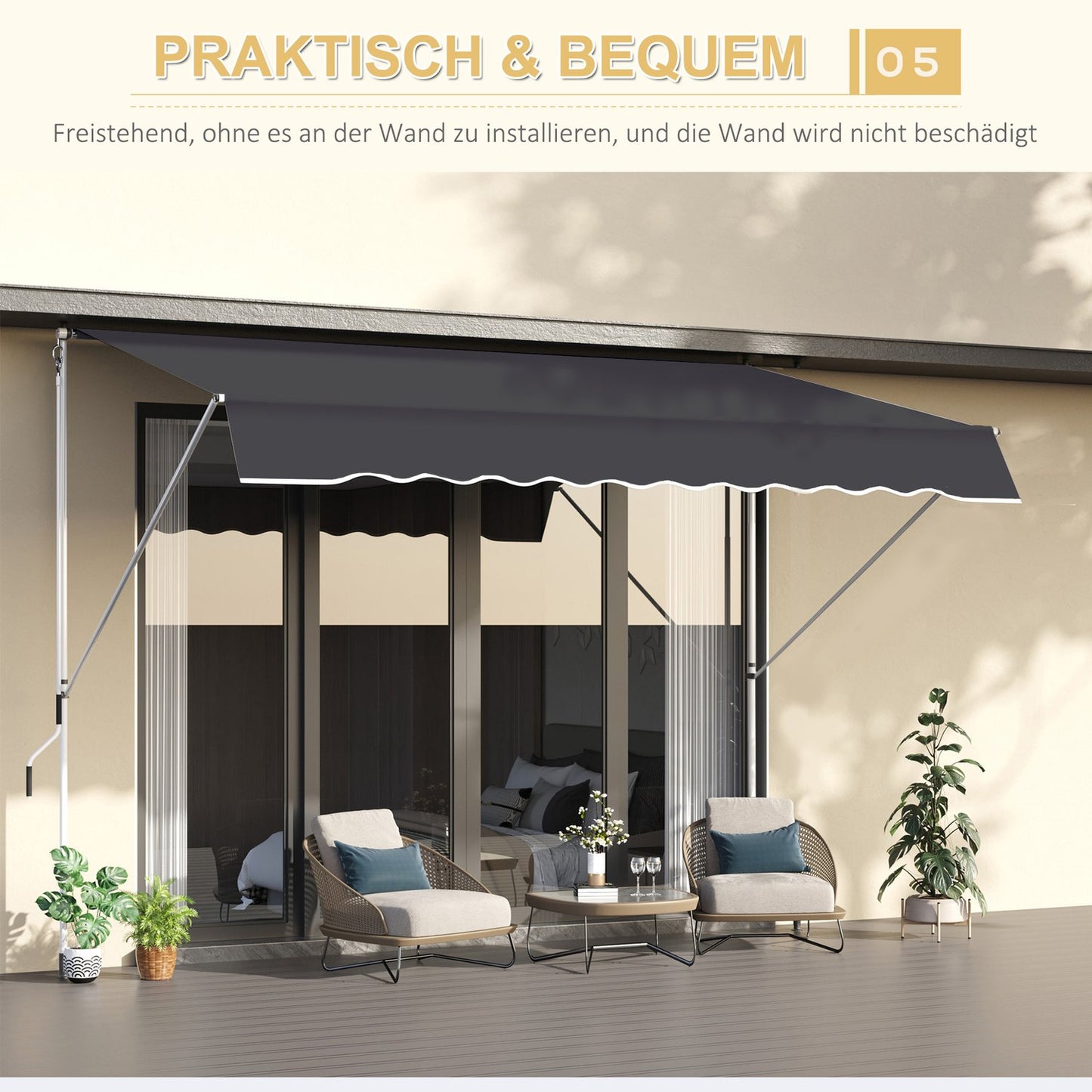 Folding aluminum Balcony awning, Sun protection, 2x1.2M, Grey