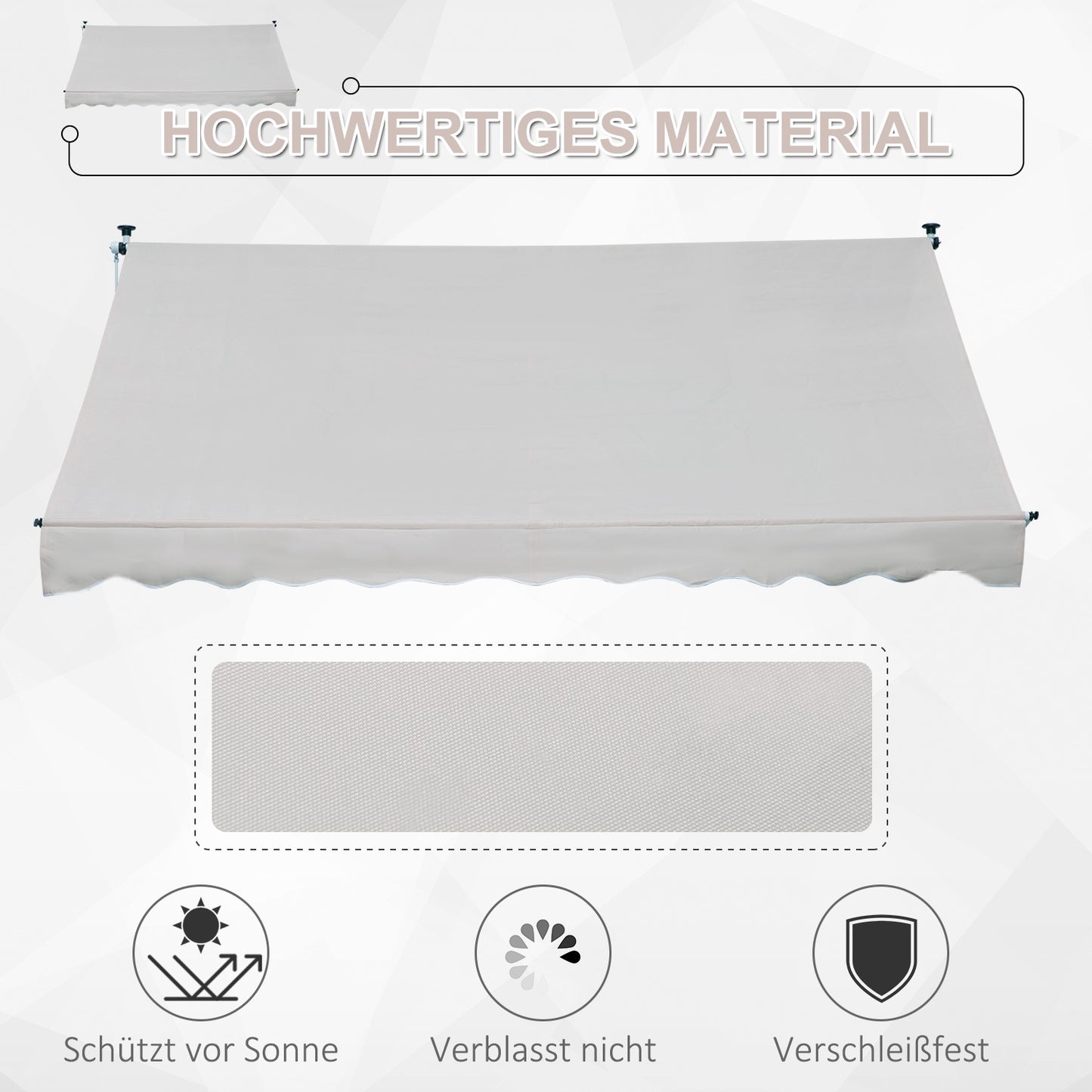 Adjustable folding arm awning in aluminium, 300 x 150 cm, Beige